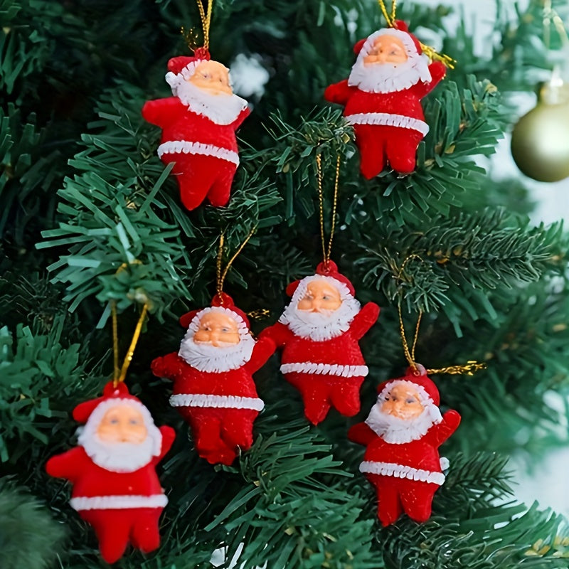 A Set Of 6 Pieces- Red Velvet Little Santa Claus Christmas Tree Decoration, Colorful And Sparkling Vintage Christmas Tree Decoration, Little Vintage Santa Claus