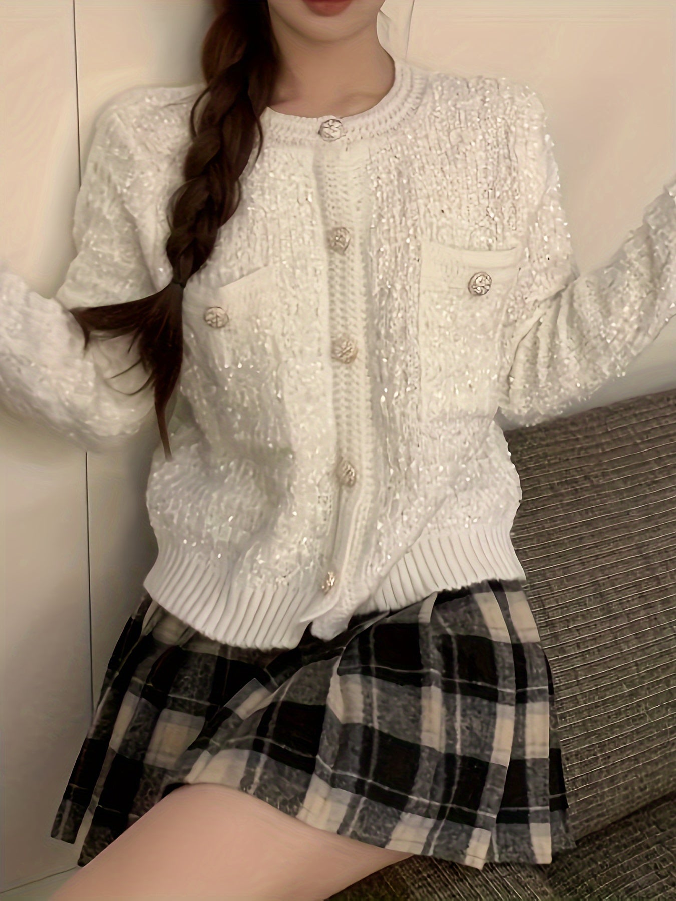 Sixsr Solid Button Front Cardigan, Elegant Long Sleeve Outwear, Women's Clothing