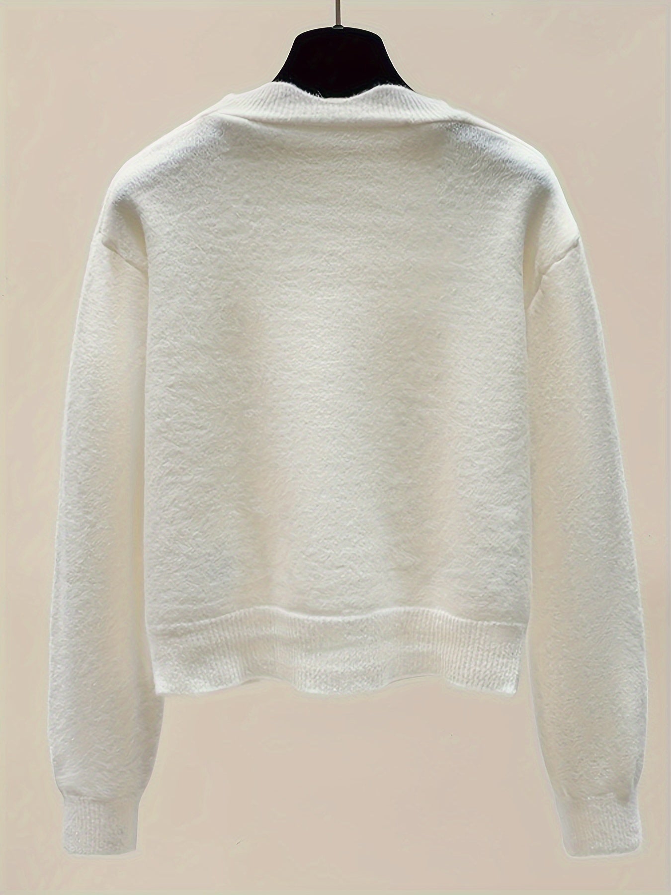 Sixsr Bow Decor Button Up Knit Cardigan, Casual Crew Neck Long Sleeve Sweater, Women's Clothing