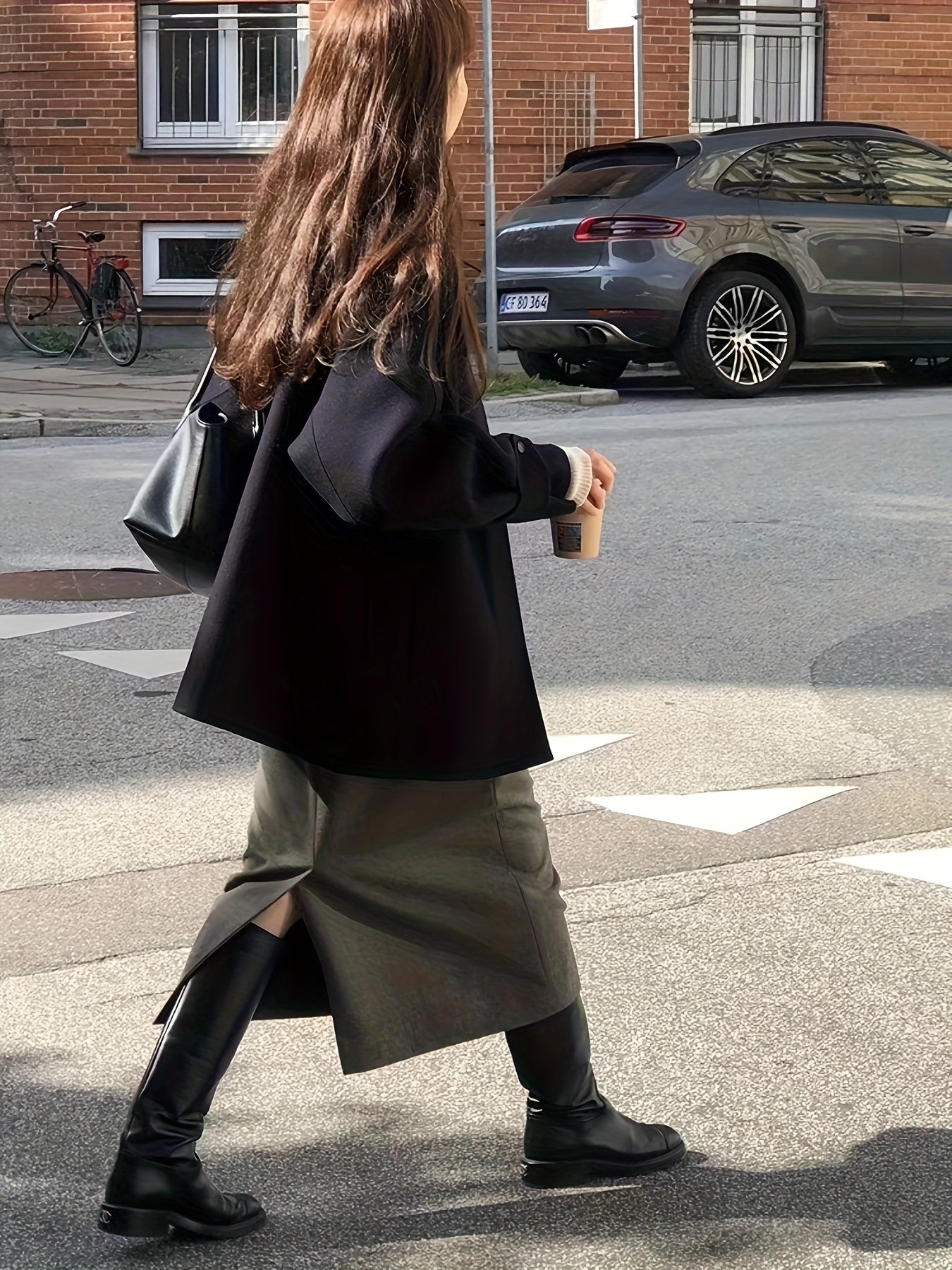 Sixsr Solid Double Breasted Lapel Neck Coat, Vintage Long Sleeve Skinny Coat For Winter, Women's Clothing