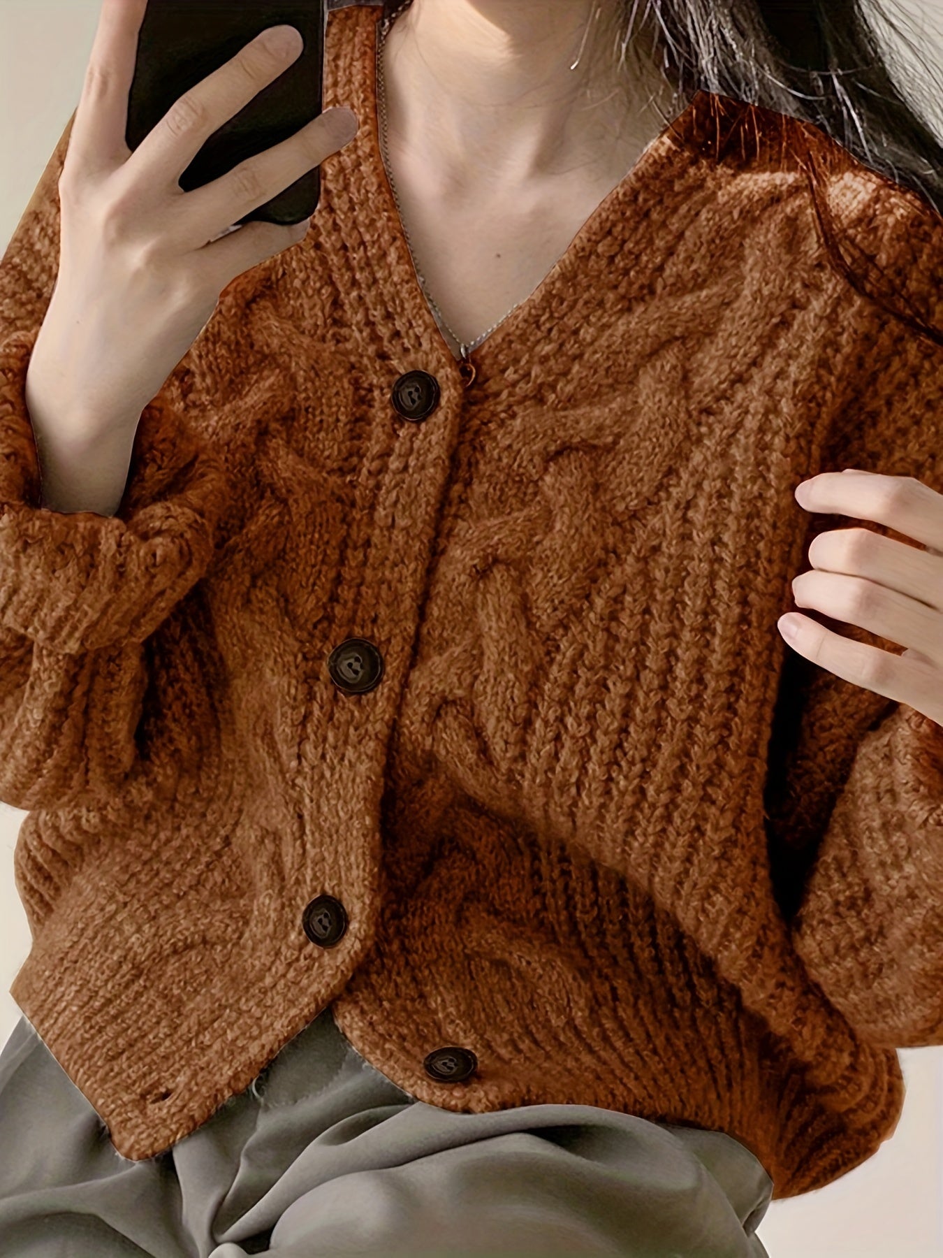 Sixsr Valentine's Day Button Front Cardigan, Vintage Long Sleeve Chunky Knit Cardigan For Fall & Winter, Women's Clothing
