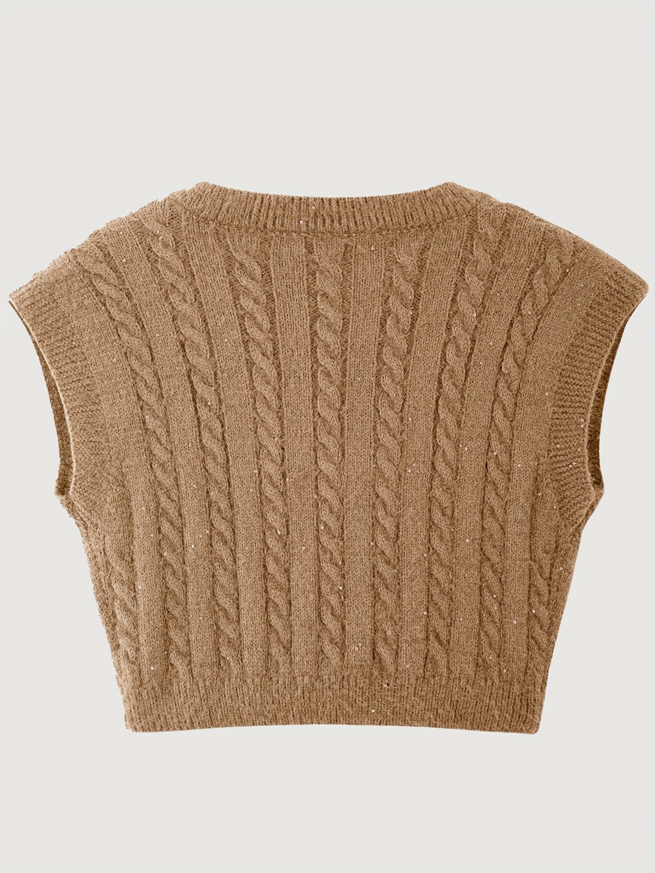 Sixsr Sequin Decor Knitted Vest Top, Casual Crew Neck Sleeveless Top For Fall & Winter, Women's Clothing