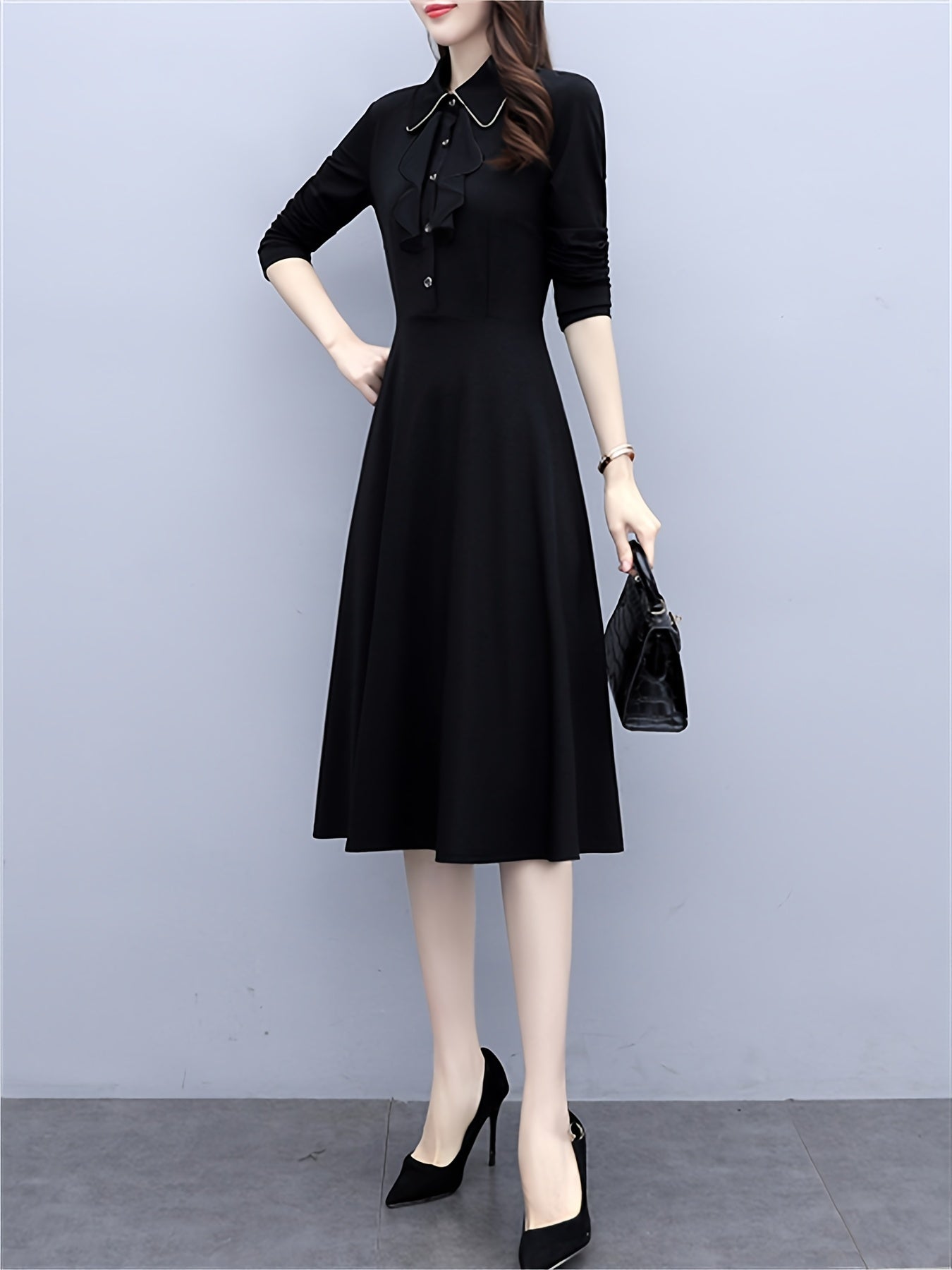 Sixsr Long Sleeve Elegant Solid Slim Dress, Casual Every Day Dress For Spring & Fall, Women's Clothing