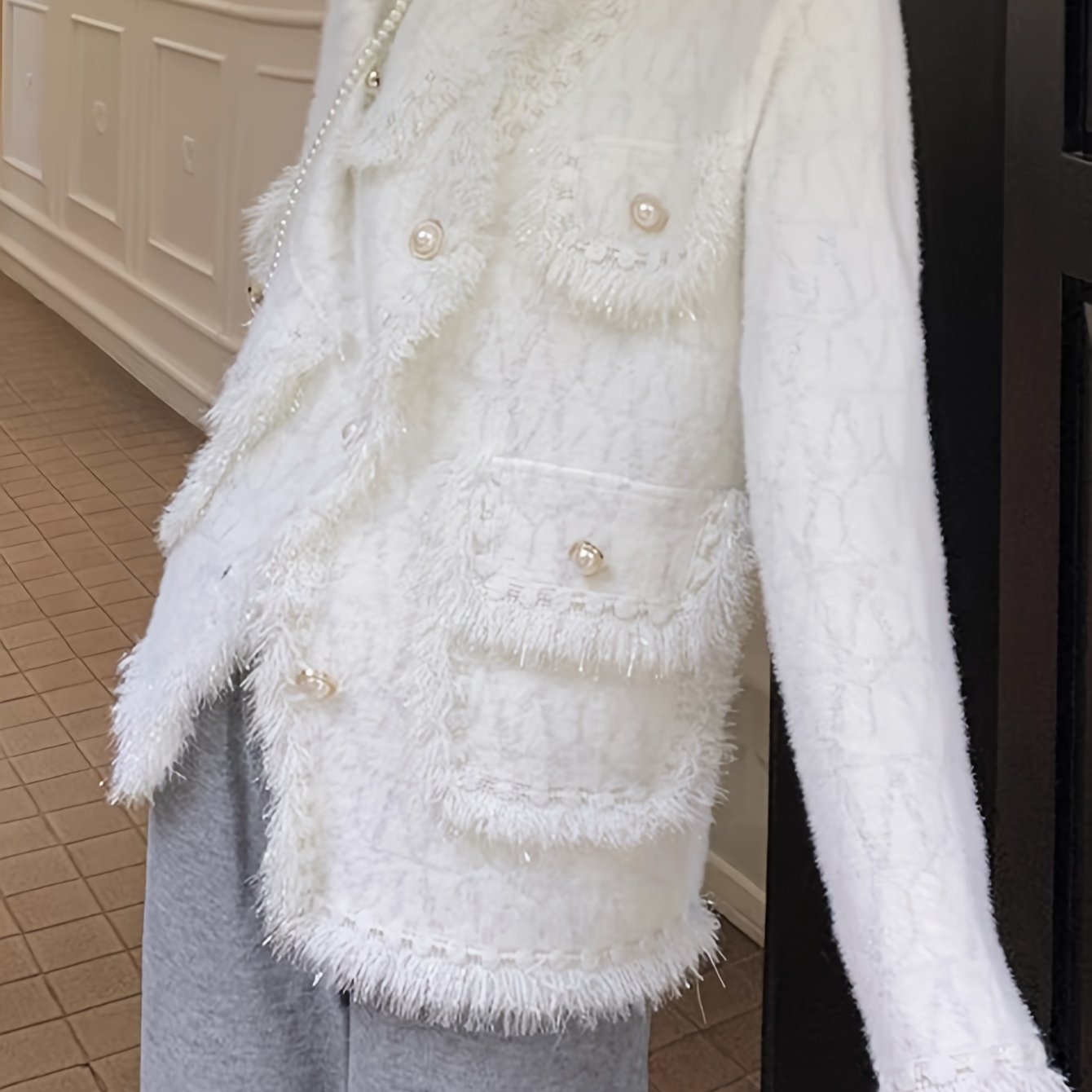 Sixsr Elegant Button Front Cardigan, Long Sleeve Contrast Trim Jacket For Fall & Winter, Women's Clothing