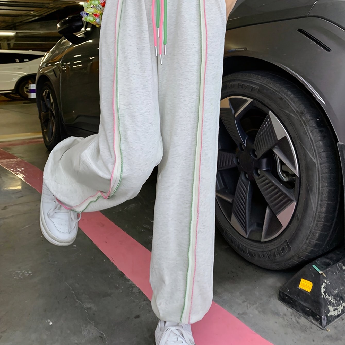 Sixsr Top-stitching Baggy Jogger Pants, Casual Drawstring Sporty Pants With Pocket, Women's Clothing