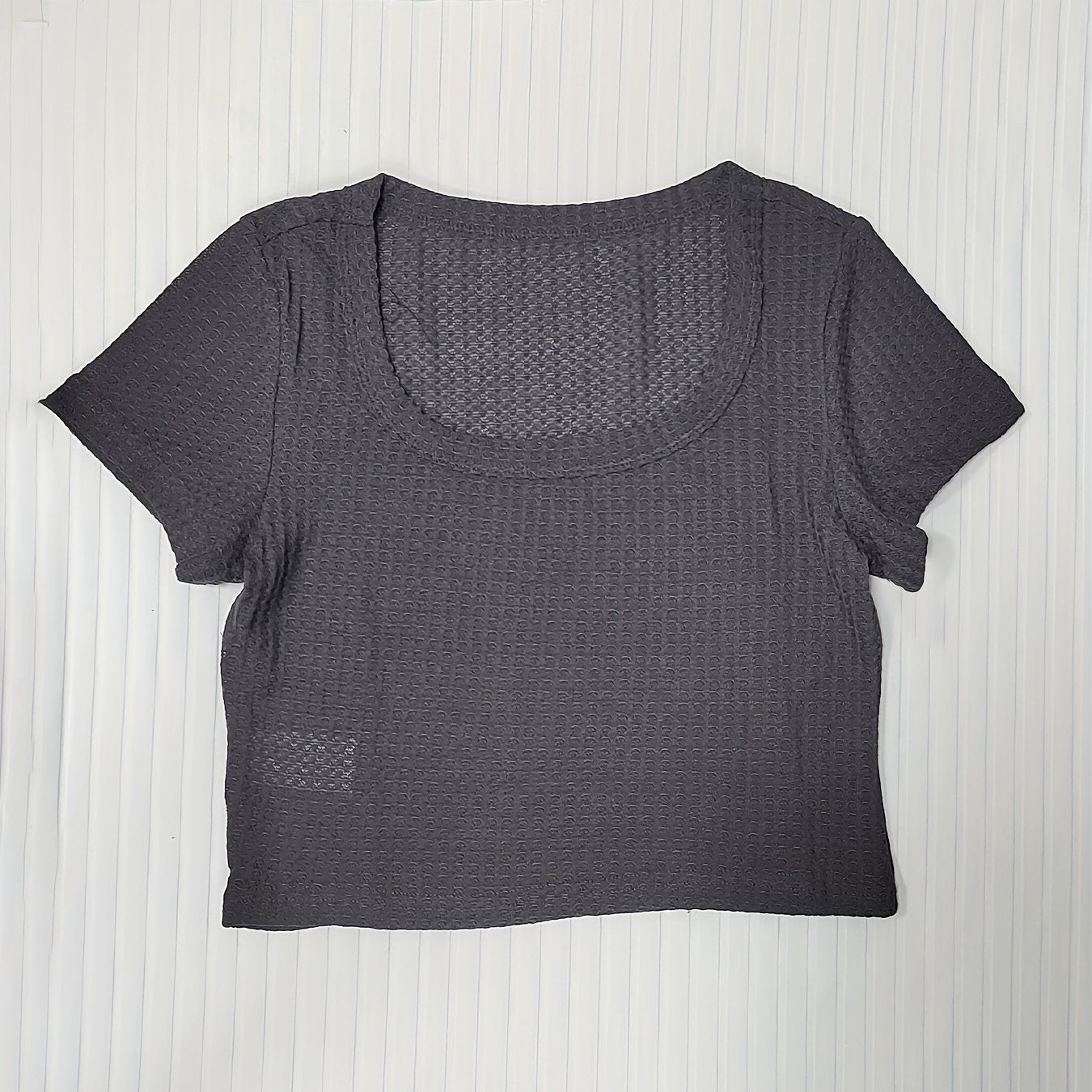 Sixsr Basics Solid Crew Neck Slim Crop T-shirt, Casual Short Sleeve Fashion Summer T-Shirts Crop Tops, Women's Clothing