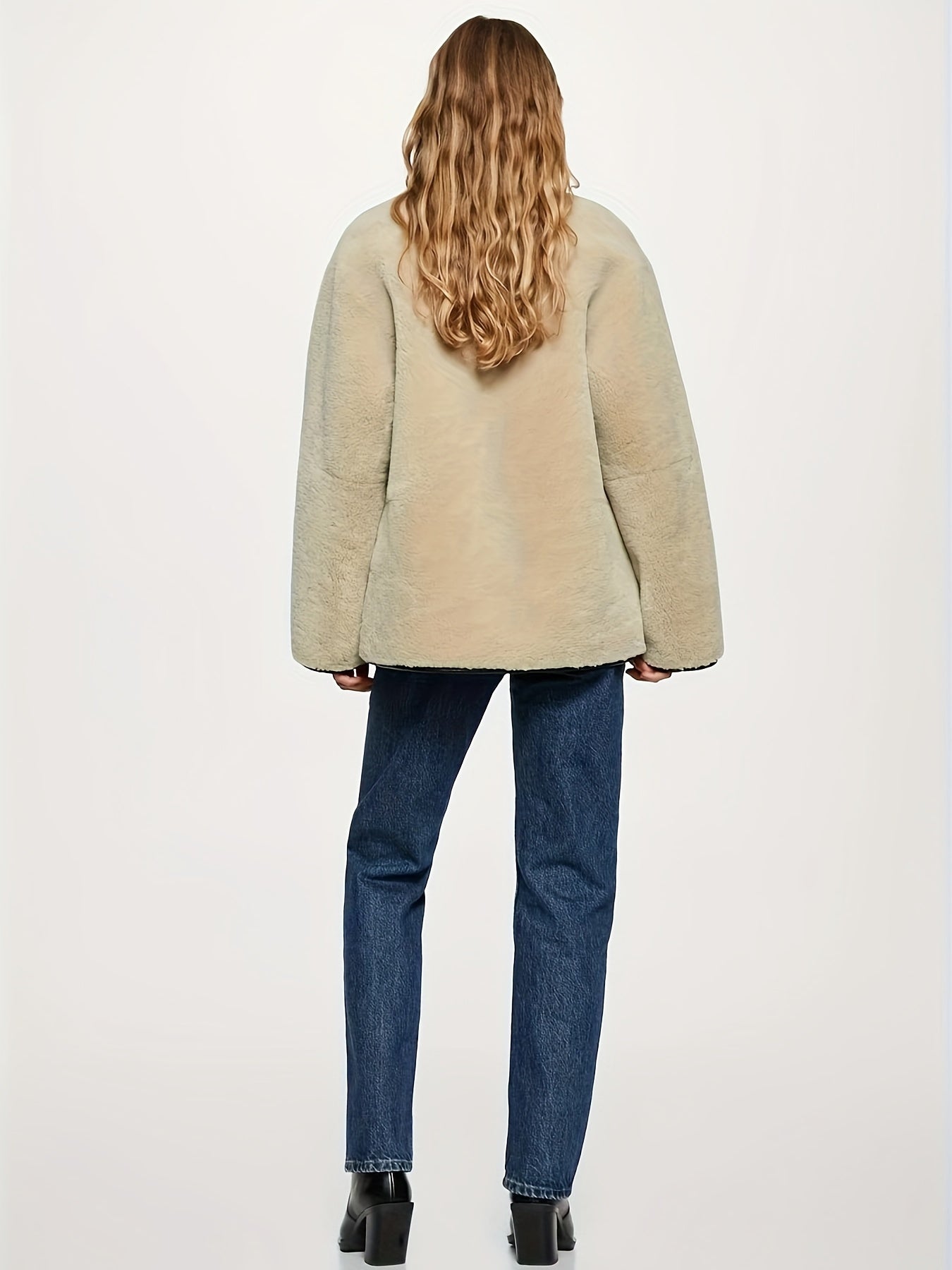 Sixsr Faux Fur Button Front Coat, Casual Long Sleeve Coat For Fall & Winter, Women's Clothing