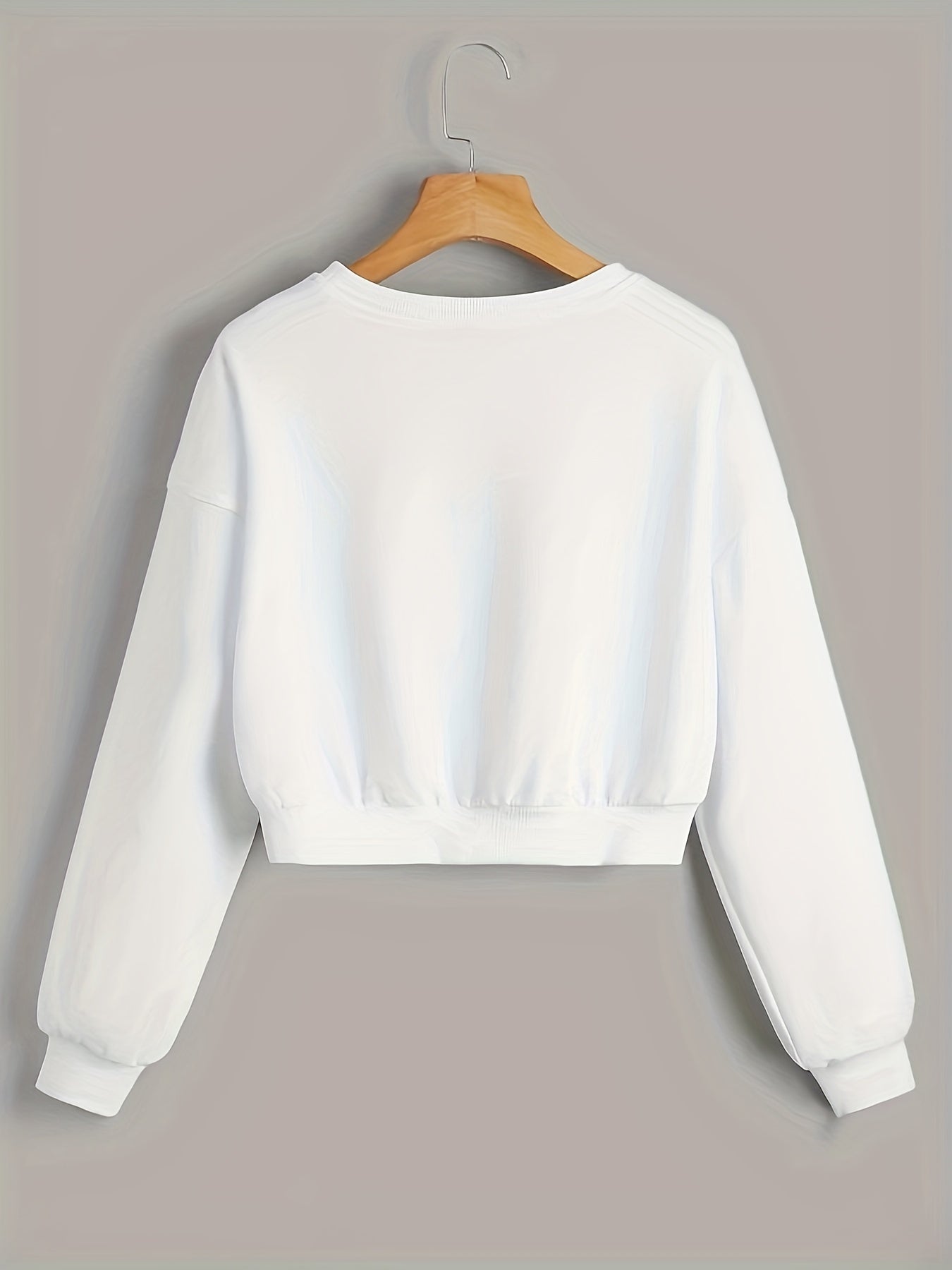 Sixsr Solid Crop Sweatshirt 2 Pack, Casual Long Sleeve Sweatshirt For Spring & Fall, Women's Clothing