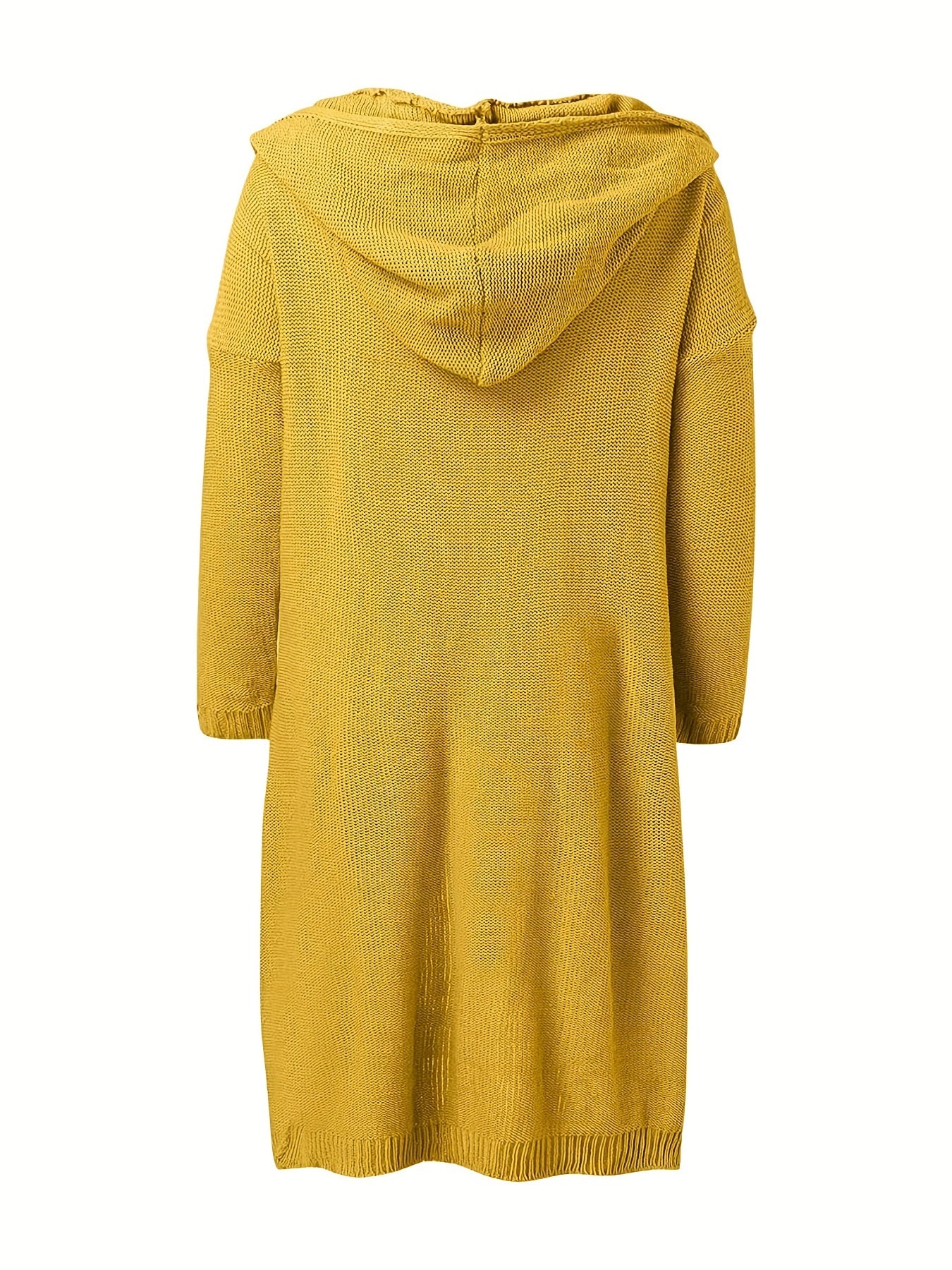 Sixsr Solid Open Front Hooded Knit Cardigan, Casual Long Sleeve Long Length Sweater With Pocket, Women's Clothing