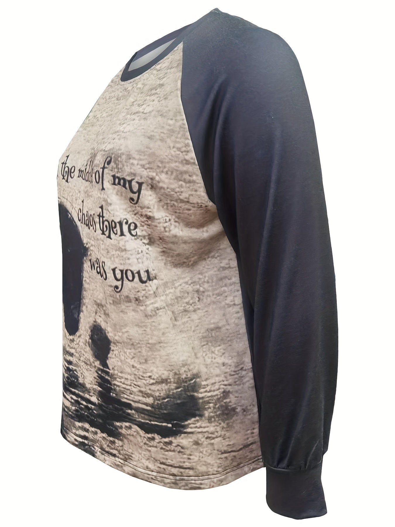 Sixsr Plus Size Casual Sweatshirt, Women's Plus Colorblock Slogan & Horse Print Long Sleeve Round Neck Sweatshirt