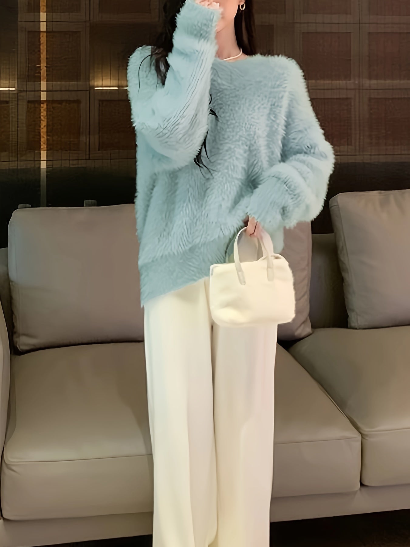 Sixsr Solid V Neck Knit Sweater, Elegant Long Sleeve Pullover Sweater For Fall & Winter, Women's Clothing