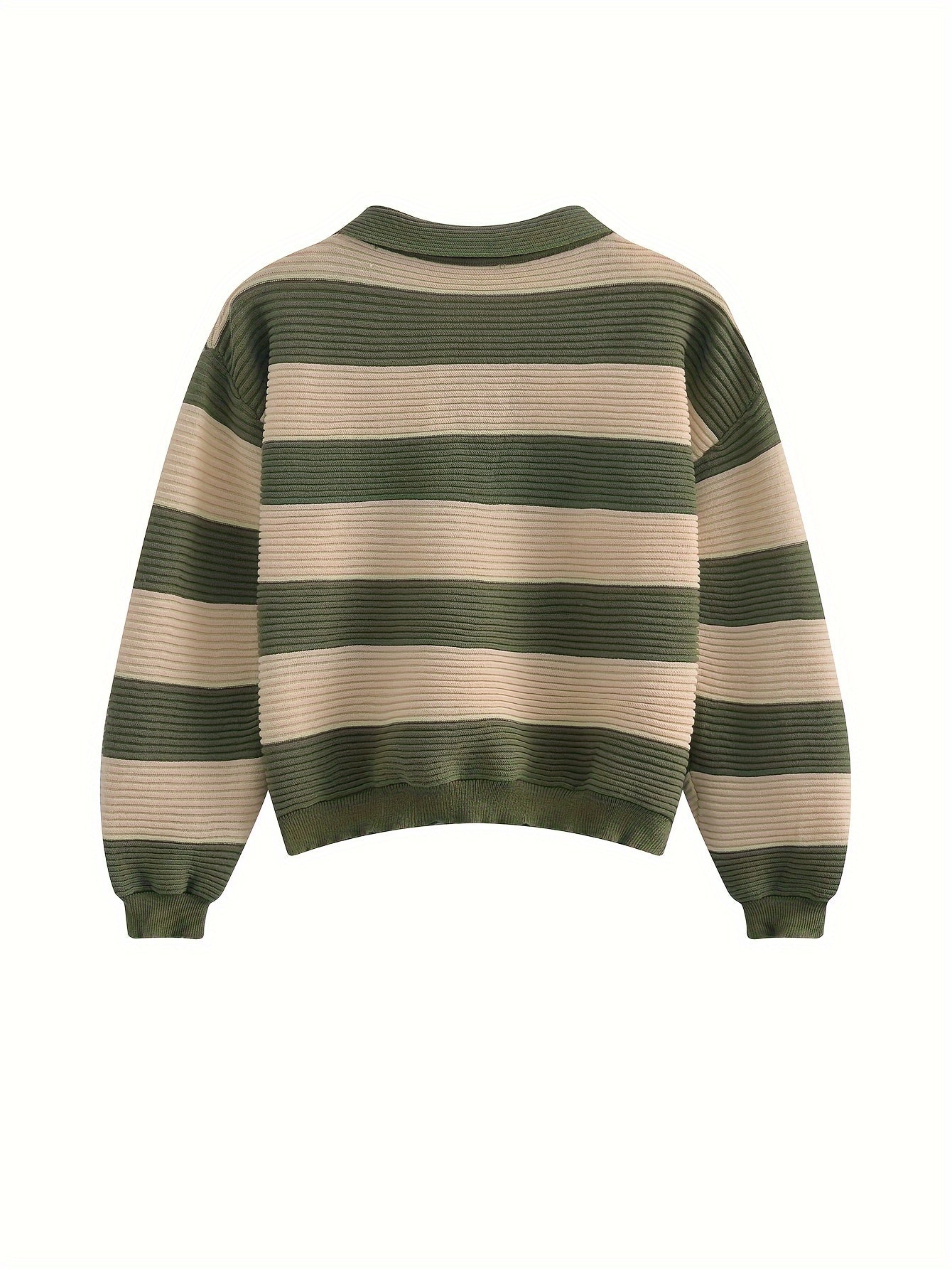 Sixsr Striped Tie Neck Pullover Sweater, Casual Long Sleeve Drop Shoulder Sweater, Women's Clothing