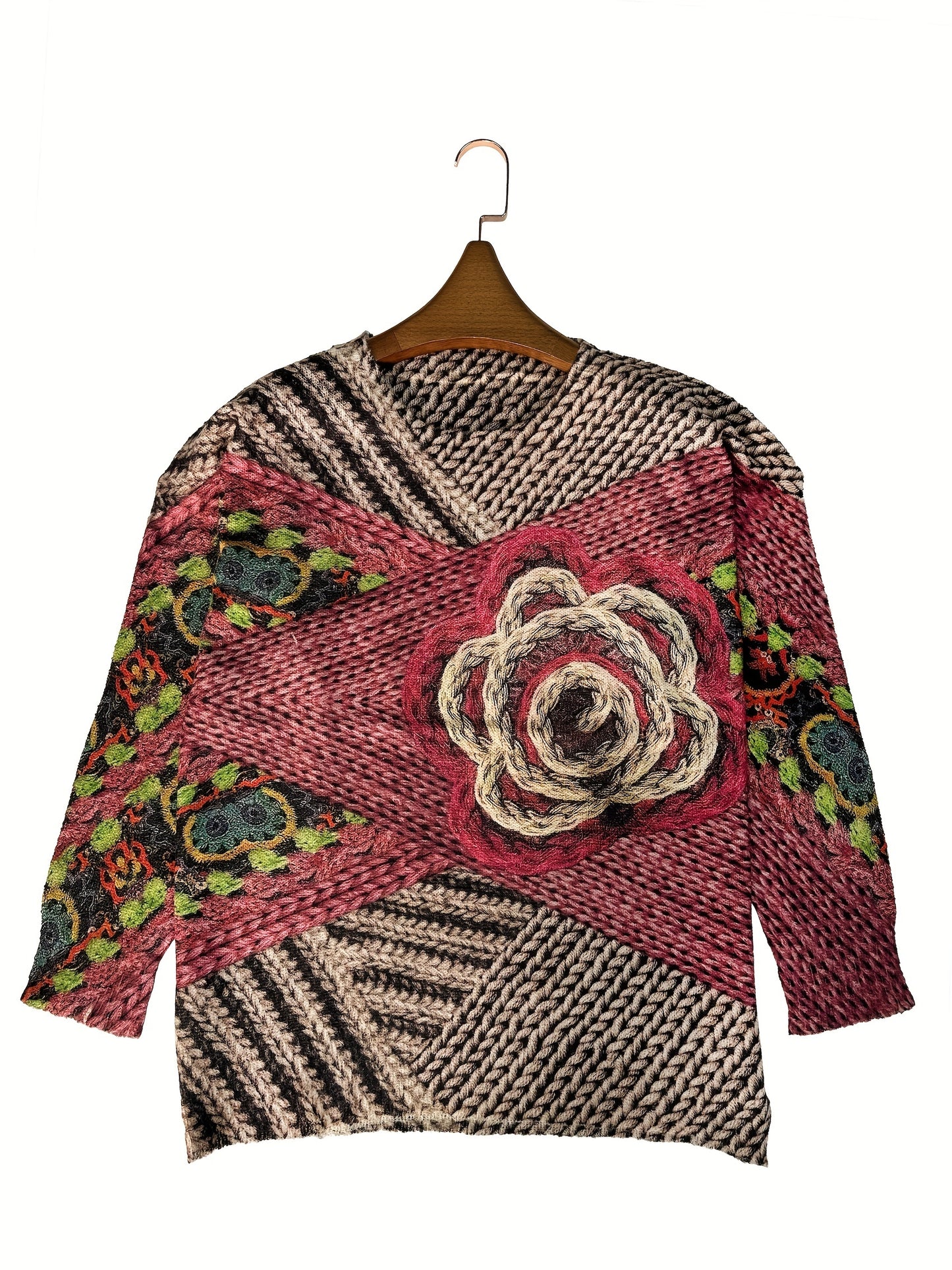 Sixsr Floral Pattern Thin Sweater, Casual Long Sleeve Sweater, Women's Clothing