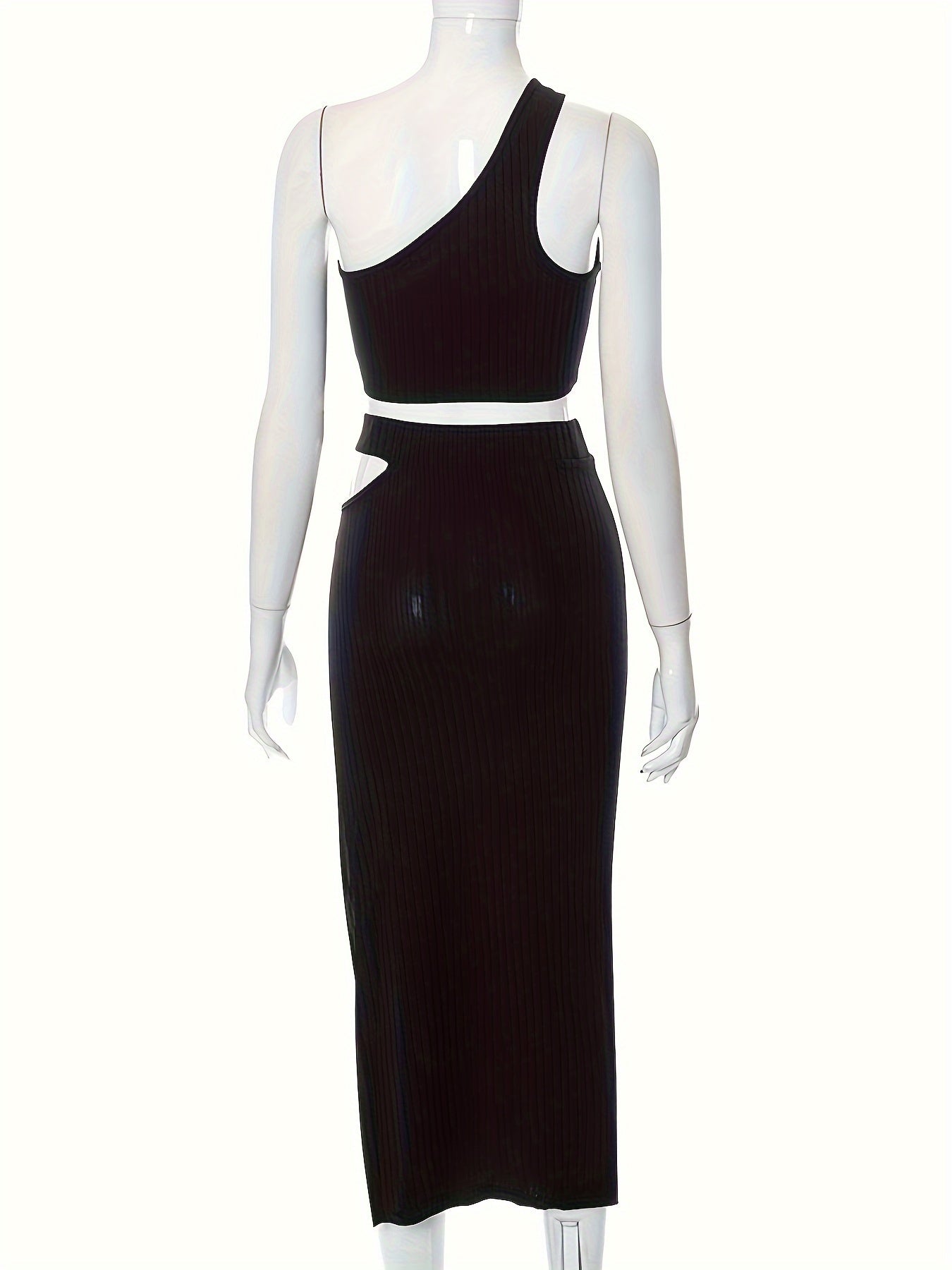 Sixsr Solid Casual Two-piece Skirt Set, One Shoulder Crop Top & Split Skirt Outfits, Women's Clothing