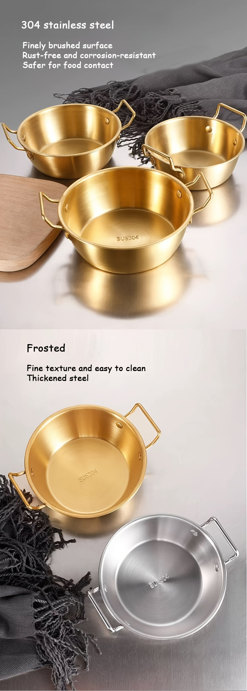 Stainless Steel Snack Bowl Set of 1, Ramen Bowl, Luxurious Tableware Serving Bowl, Soup Bowl, Condiment Dish, Double Handle Sake Bowl, Dishwasher Safe, Use without Power