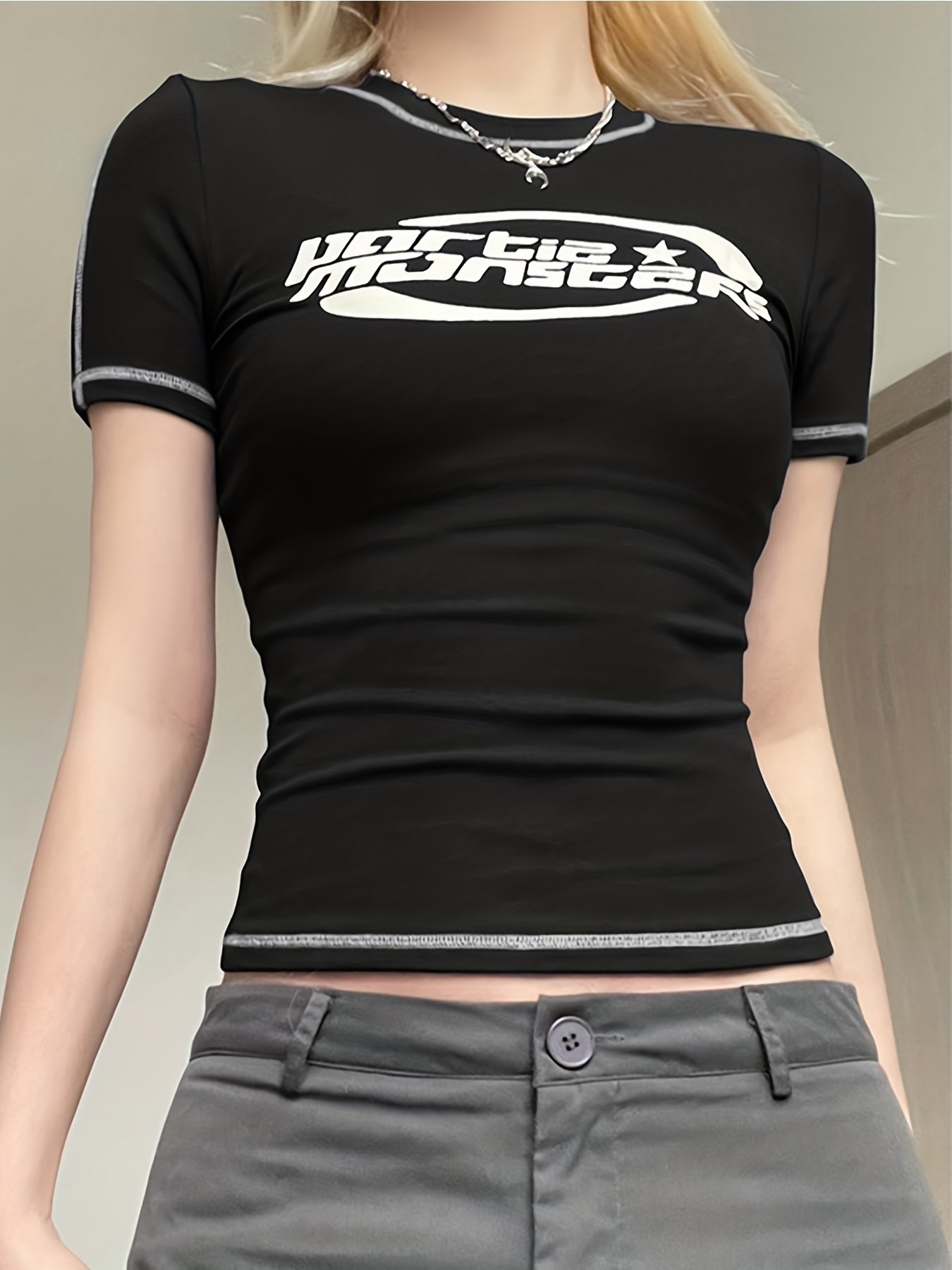 Sixsr Y2K Short Sleeve T-Shirt, Summer Casual Top, Women's Clothing