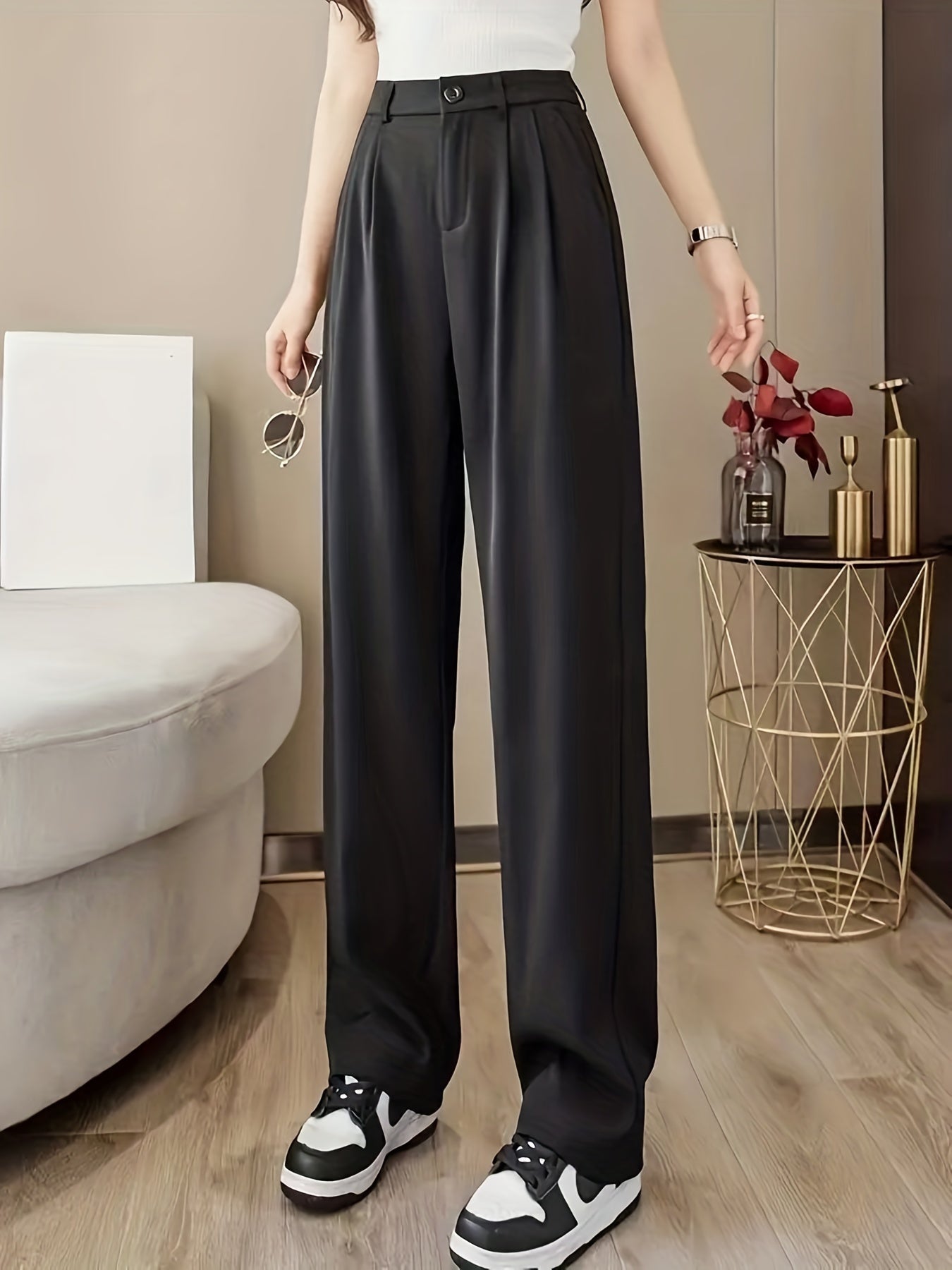 Sixsr Straight Leg Trouser, High Waist Casual Pants For Spring & Fall, Women's Clothing