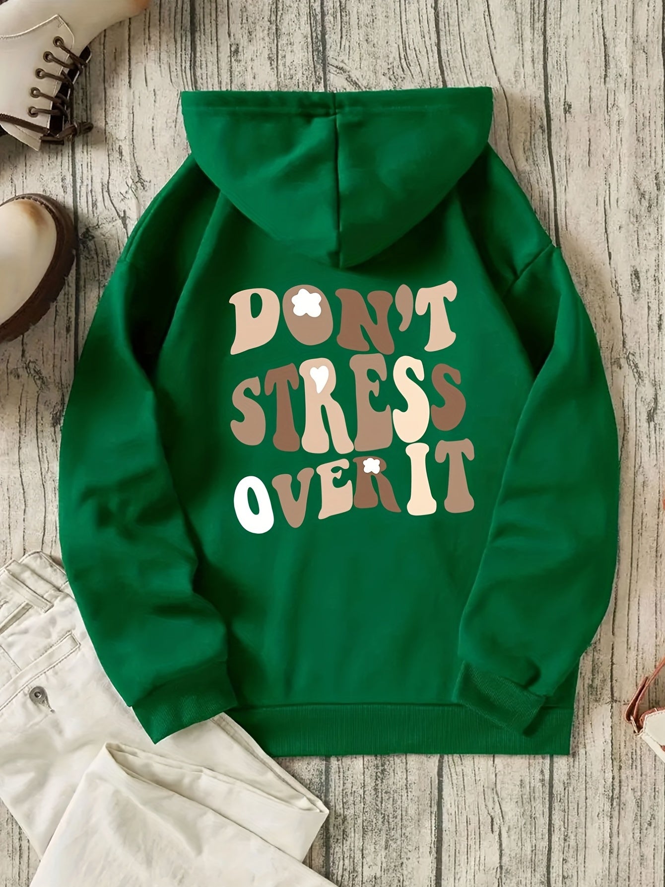 Sixsr Letters Graphic Hoodies, Long Sleeve Casual Everyday Kangaroo Pullover Tee Shirt, Women's Clothing