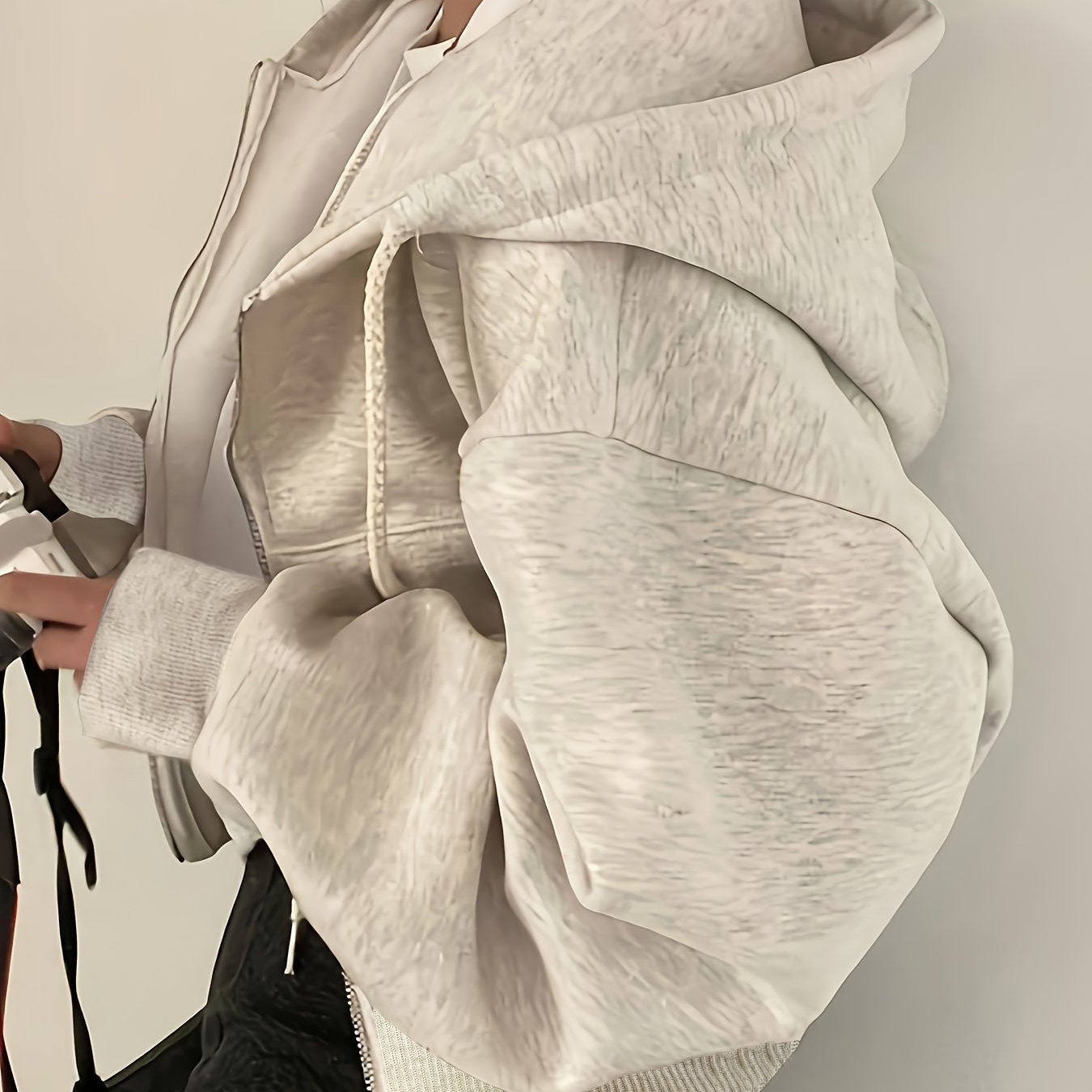 Sixsr Solid Zip Up Drawstring Hoodie, Casual Long Sleeve Sweatshirt With Pocket, Women's Clothing