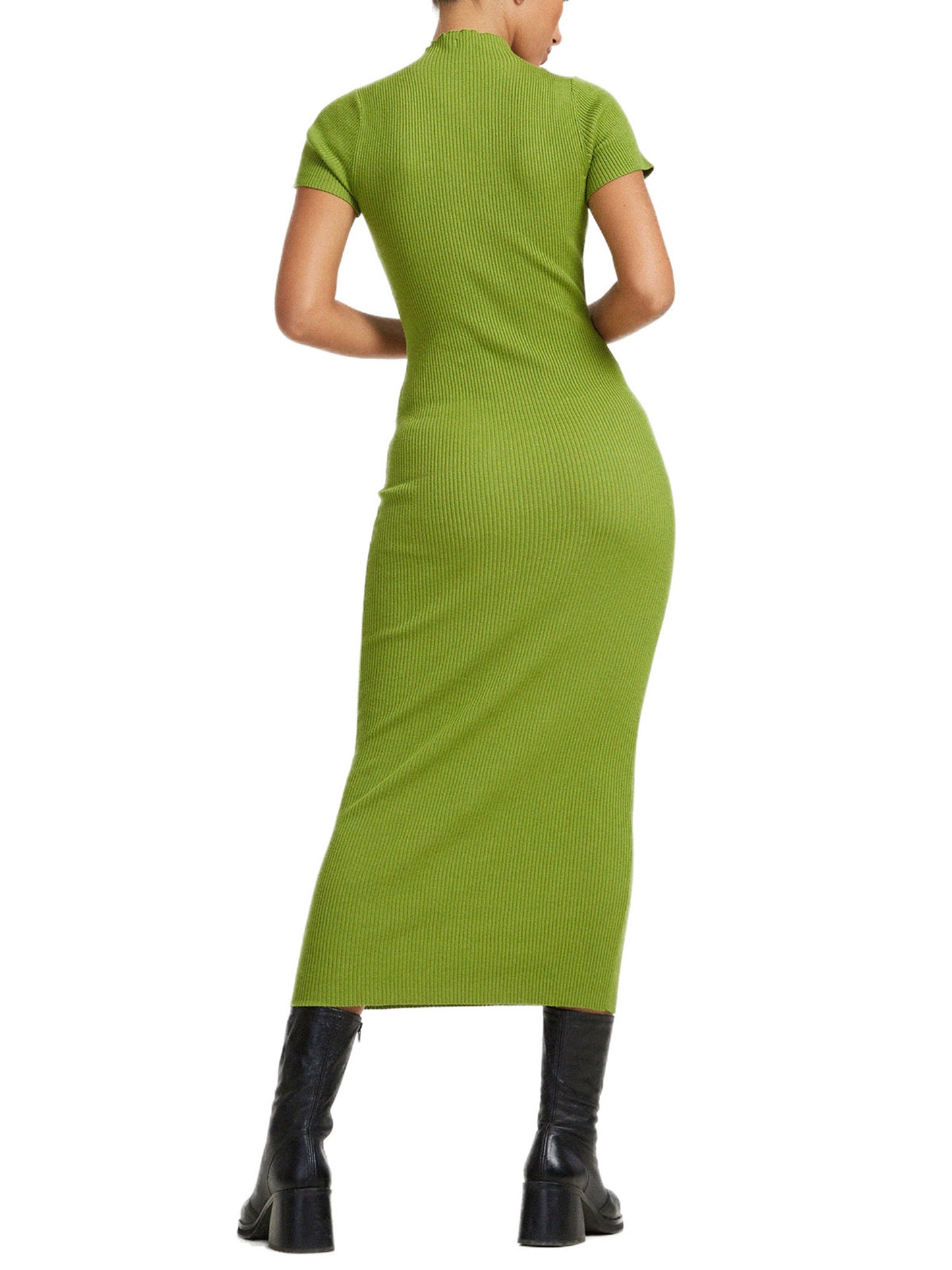 Sixsr Women's Dresses Sexy Casual Short Sleeve High Neck Hollowed Slim Fit Solid Bodycon Long Dress