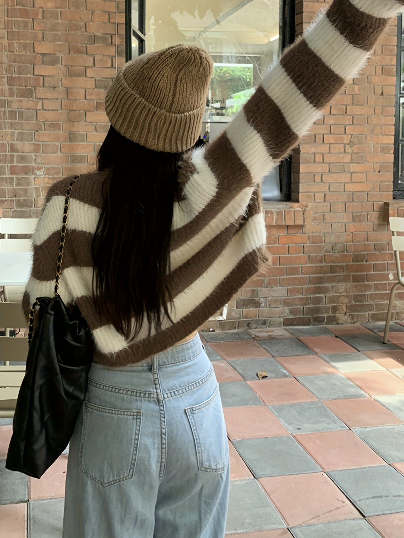 Sixsr Color Block Striped Fleece Knit Cardigan, Casual Button Down Long Sleeve Cozy Sweater, Women's Clothing