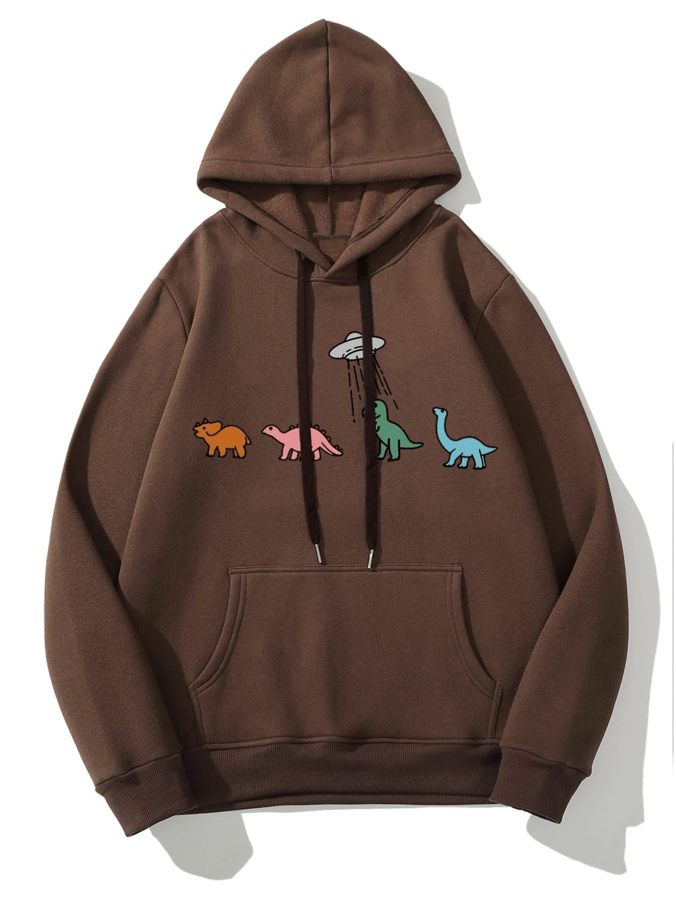 Sixsr Plus Size Casual Sweatshirt, Women's Plus Dinosaur Print Long Sleeve Drawstring Hoodie With Pockets
