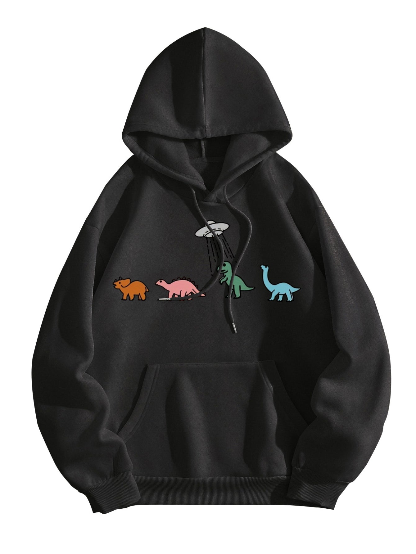 Sixsr Plus Size Casual Sweatshirt, Women's Plus Dinosaur Print Long Sleeve Drawstring Hoodie With Pockets