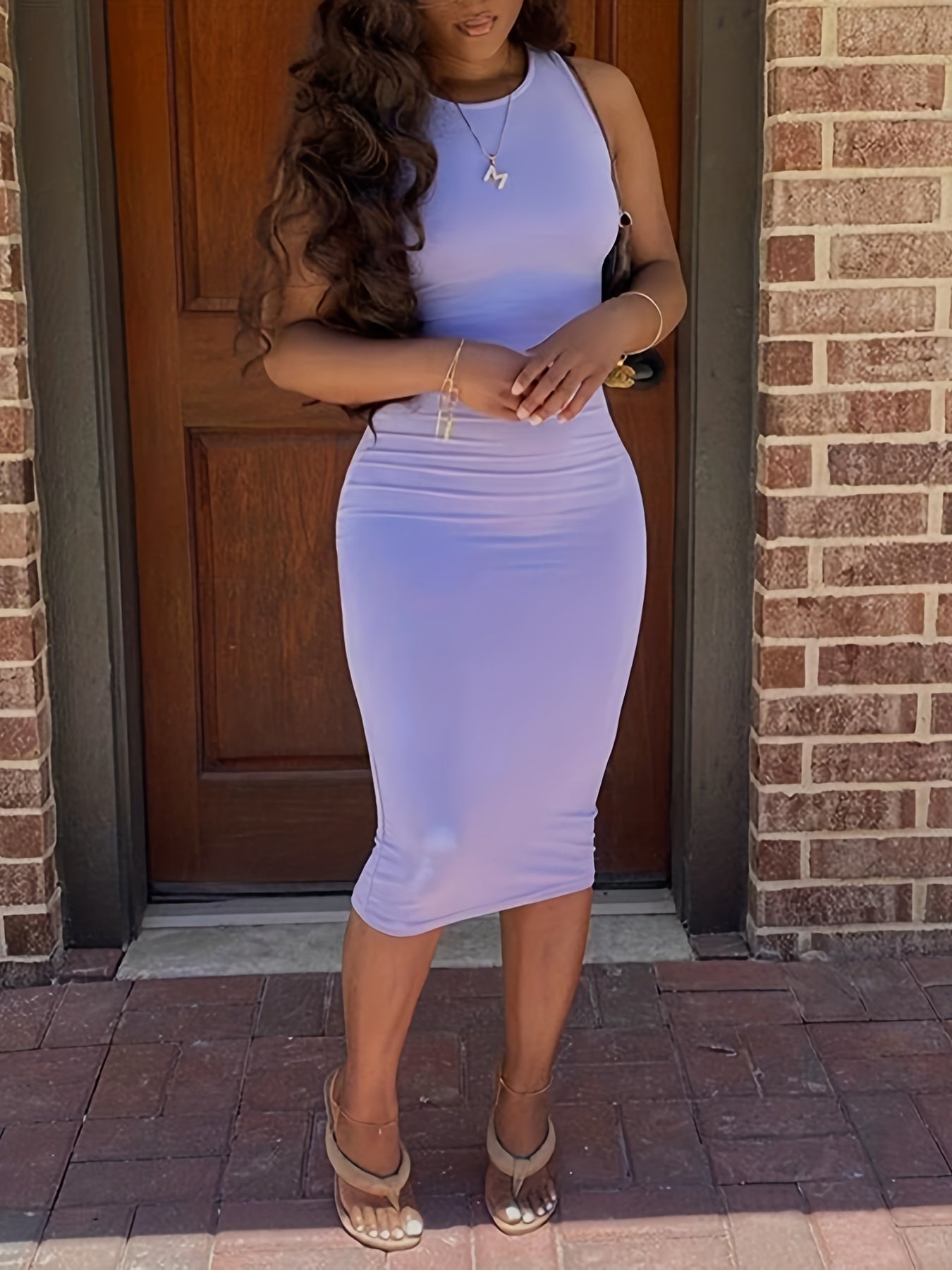 Sixsr Bodycon Crew Neck Dress, Casual Sleeveless Tank Dress For Spring & Summer, Women's Clothing