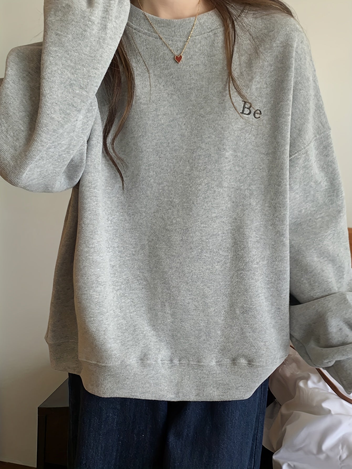 Sixsr Letter Pattern Pullover Sweatshirt, Casual Long Sleeve Crew Neck Sweatshirt For Fall & Winter, Women's Clothing