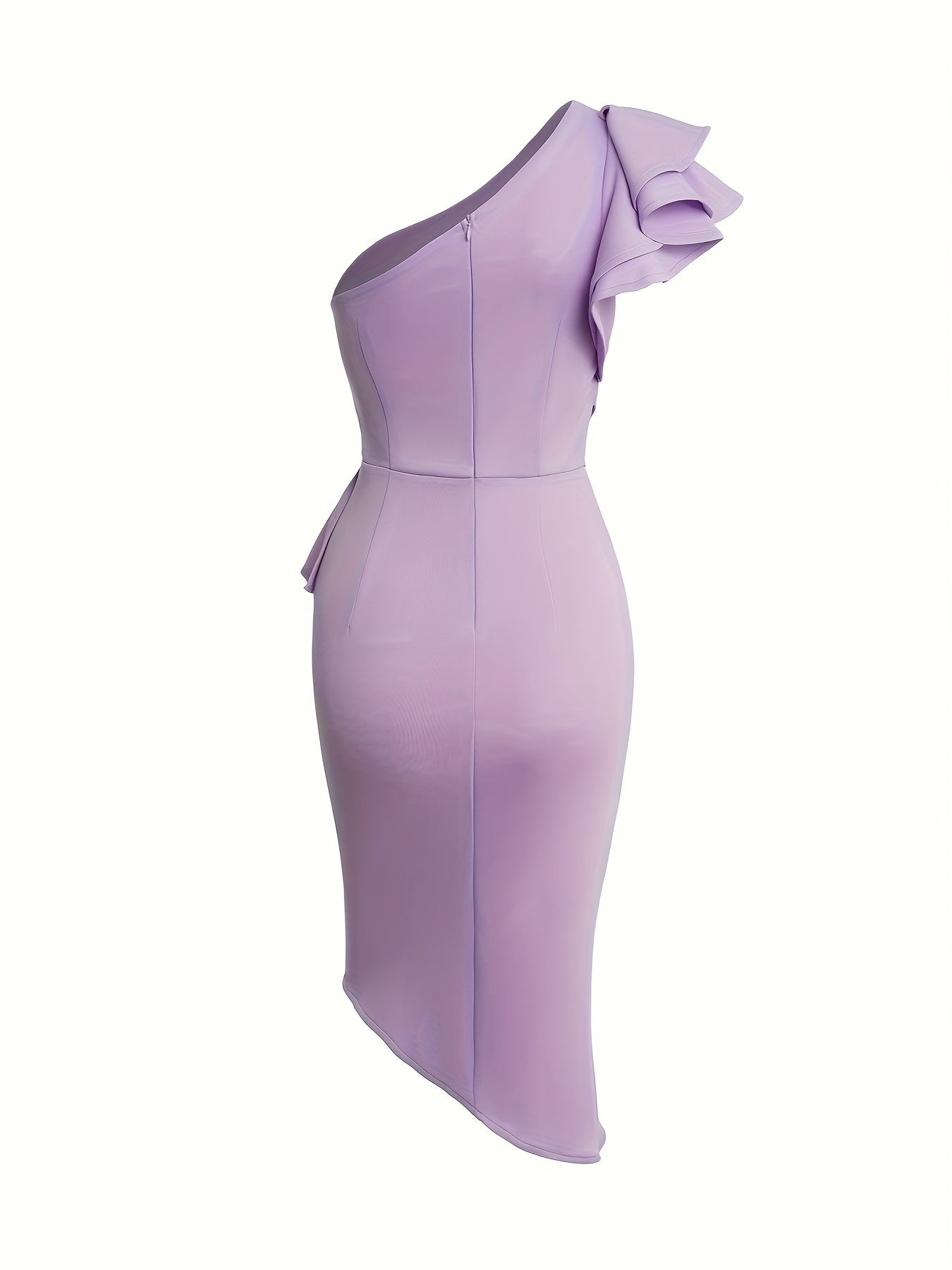 Sixsr Ruffle Trim Ruched Tulip Dress, Elegant One-shoulder Slim Dress, Women's Clothing