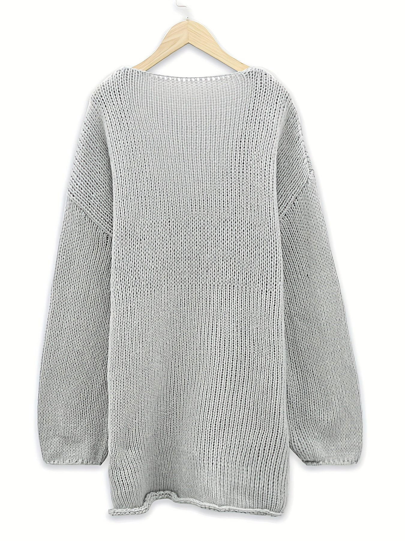 Sixsr Plus Size Casual Sweater, Women's Plus Solid Long Sleeve V Neck Oversized Jumper