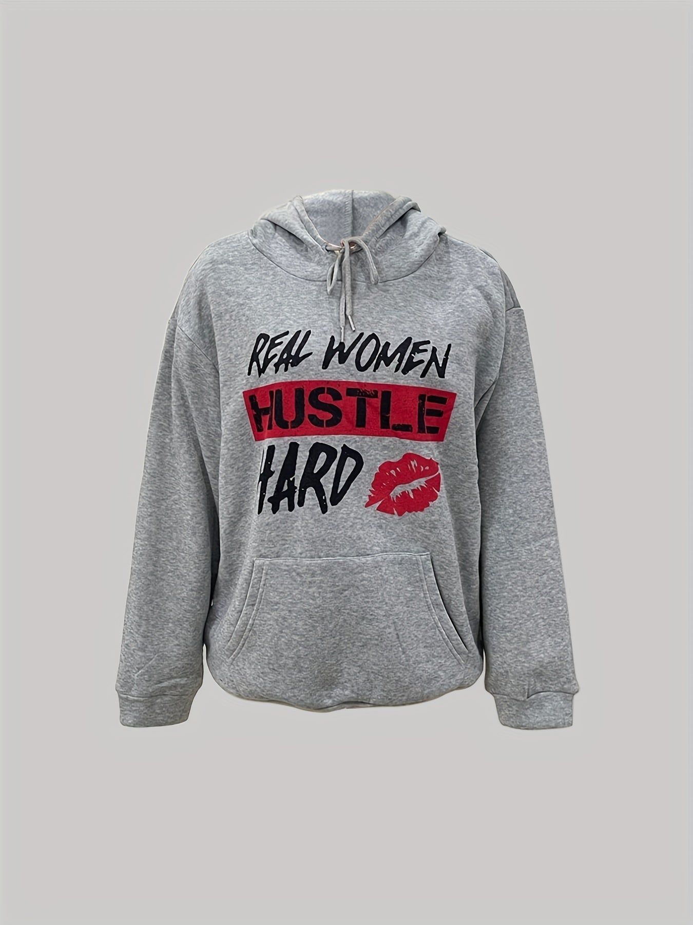 Sixsr Letter Print Kangaroo Pocket Hoodie, Casual Long Sleeve Drawstring Hoodies Sweatshirt, Women's Clothing