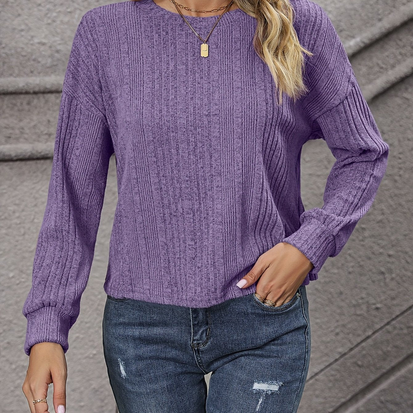 Sixsr Solid Crew Neck Pullover Sweater, Casual Long Sleeve Sweater For Spring & Fall, Women's Clothing