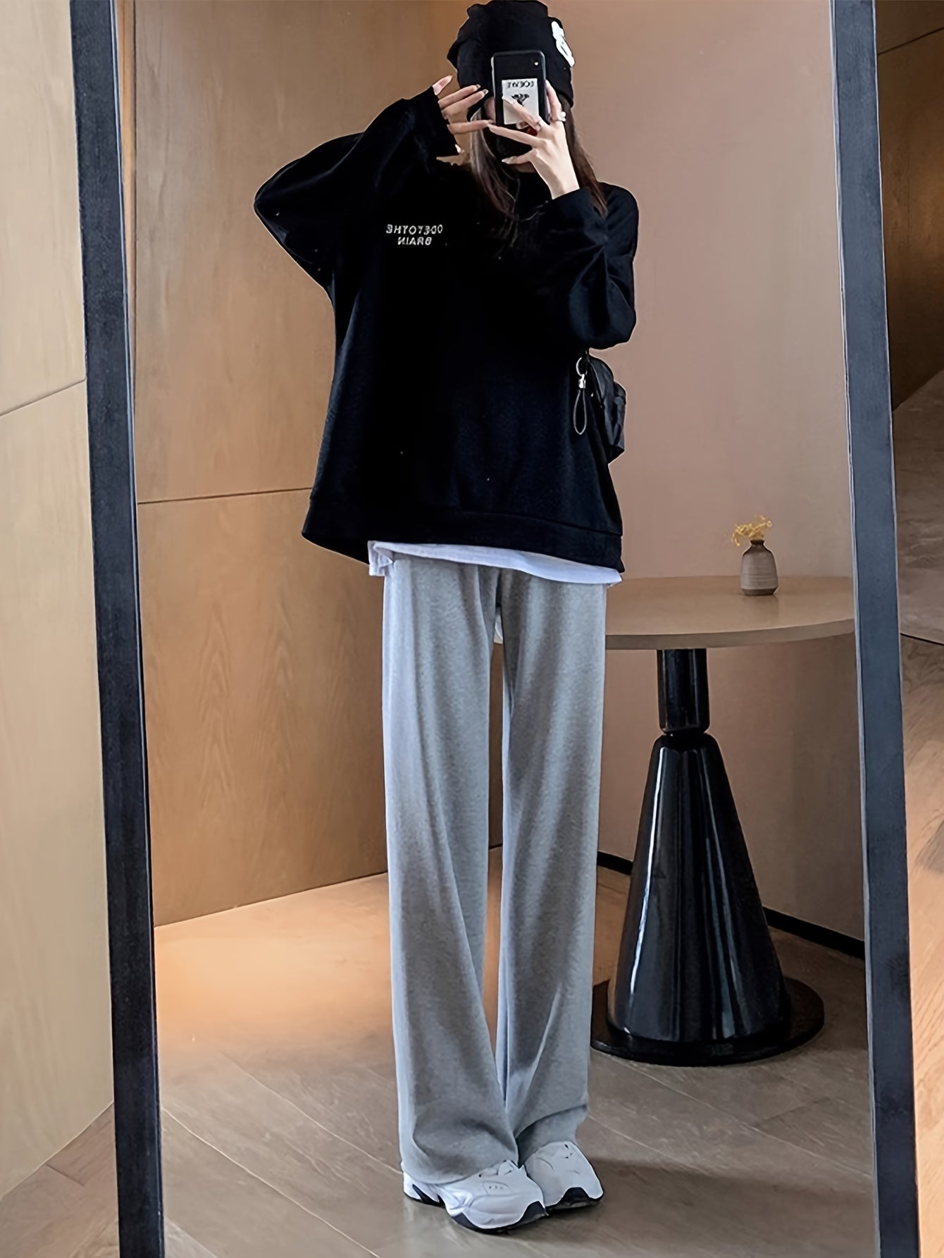 Sixsr Solid Draped Straight Leg Pants, Casual High Waist Loose Pants, Women's Clothing