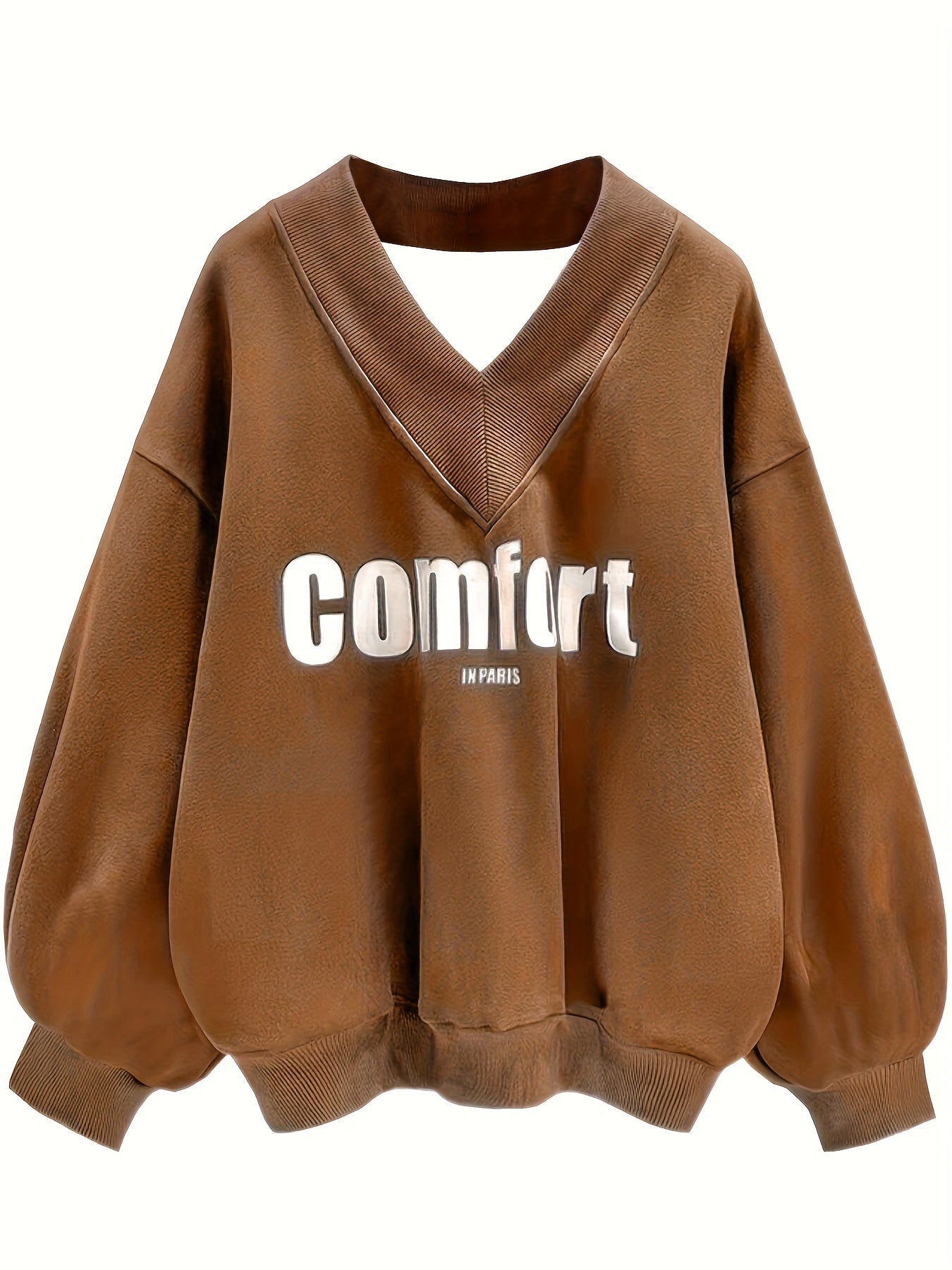 Sixsr Letter Graphic Print Sweatshirt, Long Sleeve V Neck Pullover Sweatshirt, Casual Tops For Fall & Winter, Women's Clothing