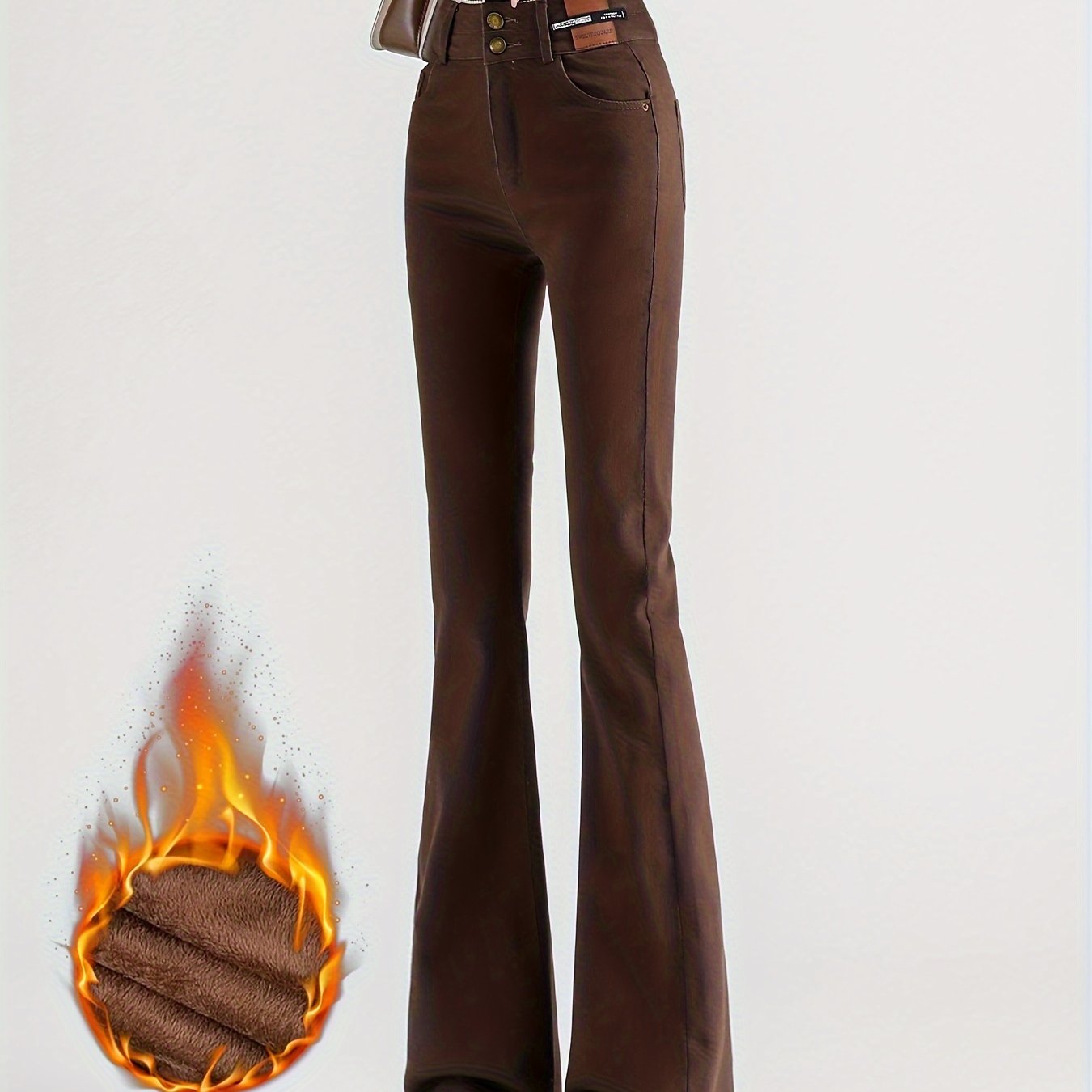 Sixsr Fleece Liner Keep Warm Bootcut Jeans, High Waist Double Button Casual Denim Pants, Women's Denim Jeans & Clothing