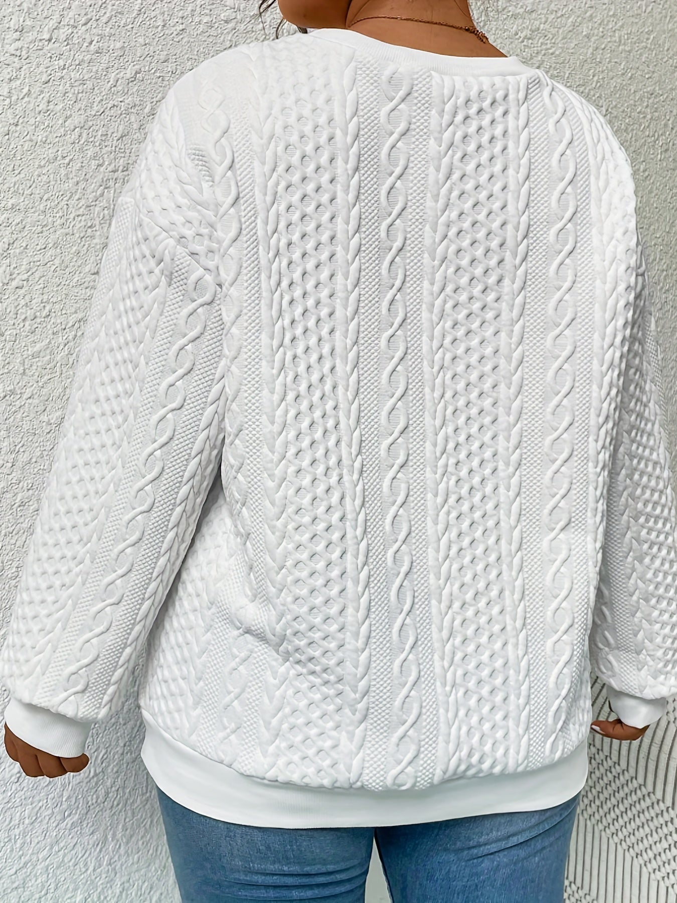 Sixsr Casual Sweatshirt, Women's Plus Sequin Heart Print Cable Long Sleeve Crew Neck Slight Stretch Pullover Sweatshirt Plus Size, Casual Tops For Fall & Winter, Women's Clothing
