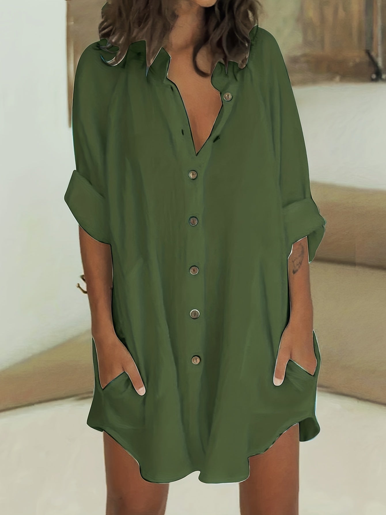 Sixsr Long Sleeve Shirt Dress, Button Up Casual Dress, Women's Clothing