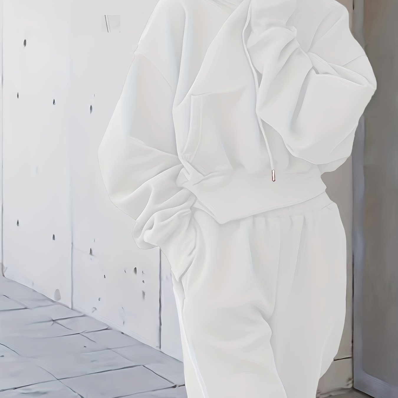 Sixsr 2pcs Athleisure Set, Oversized Solid Hooded Pocket Drawstring Sweatshirts & Sweatpants Sets, Women's Clothing