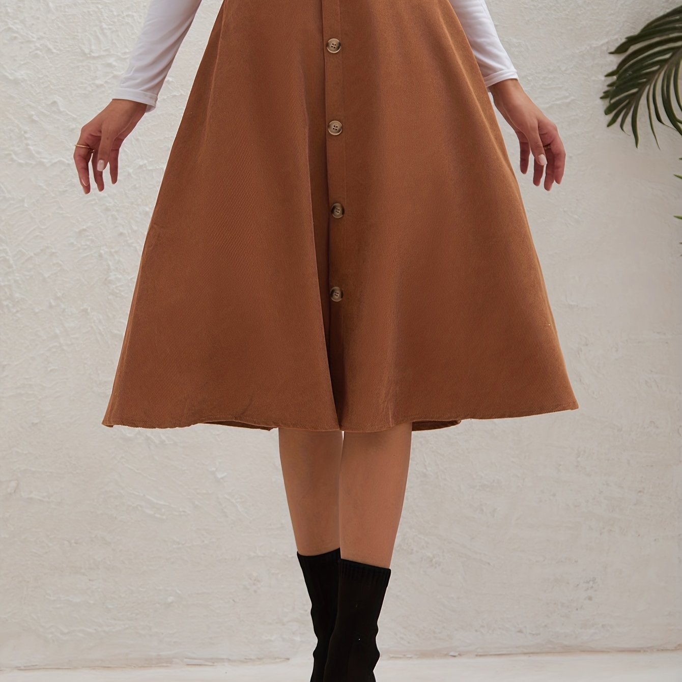 Sixsr Casual Faux Suede Long Skirts, High Waist Button Fashion Skirts, Women's Clothing