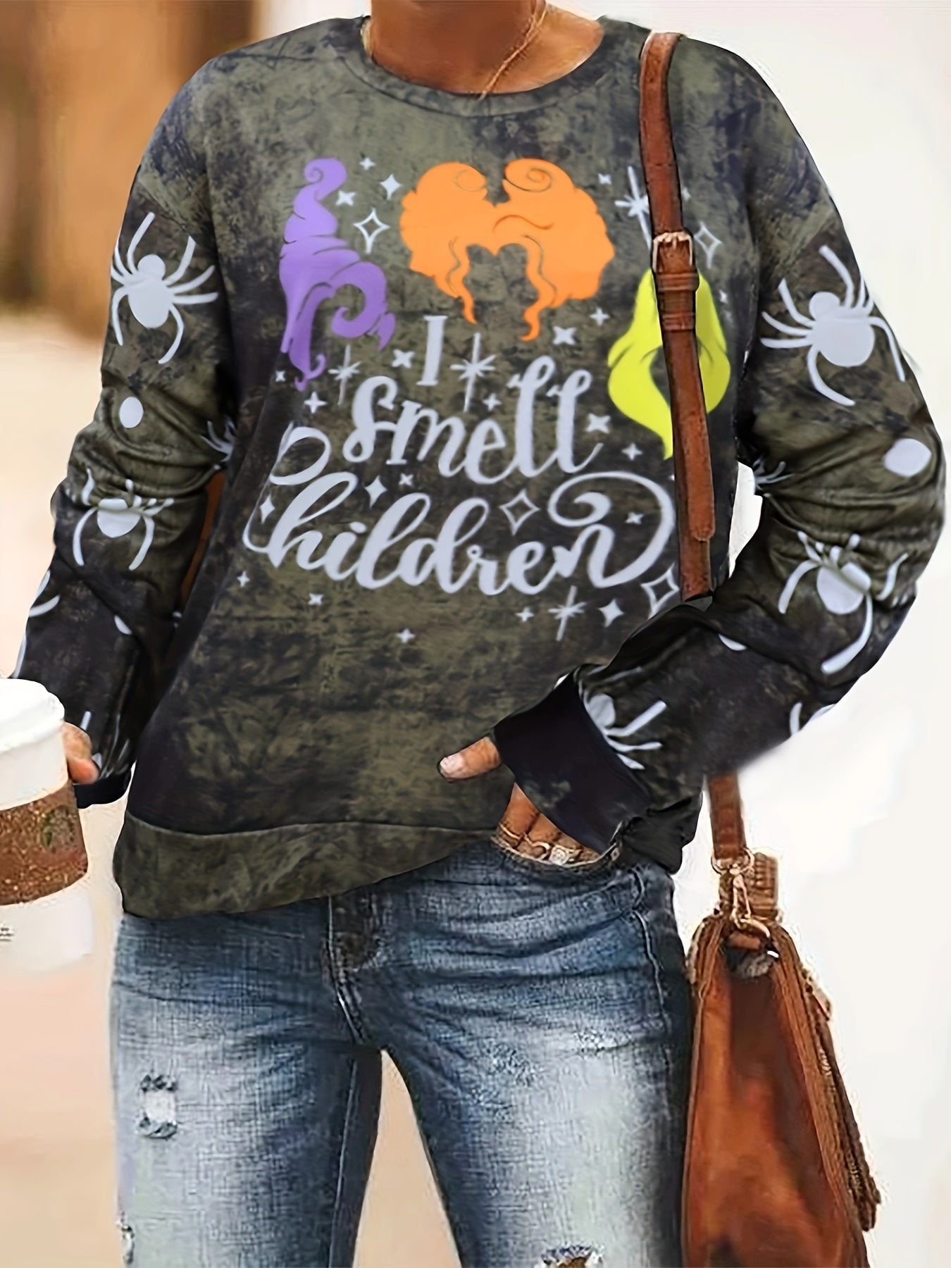Sixsr Halloween Graphic Print Sweatshirt, Casual Crew Neck Long Sleeve Sweatshirt, Women's Clothing