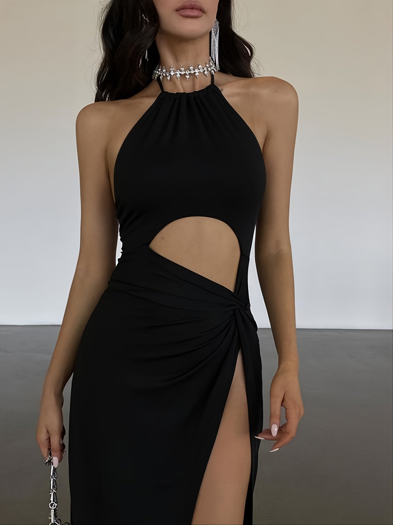 Sixsr Women's Halter Irregular Hollow Spilt Backless Party Dresses