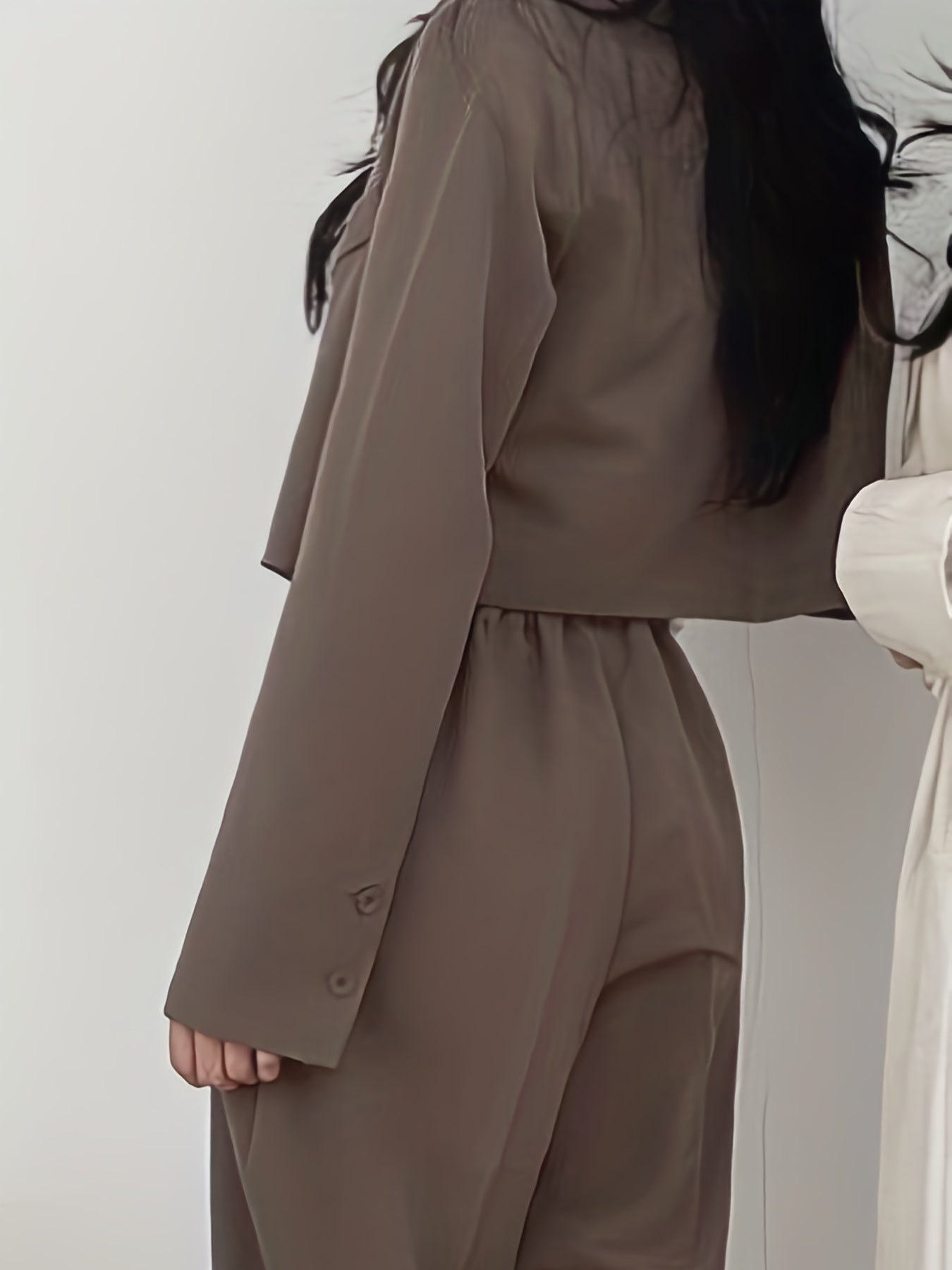 Sixsr Solid Button Front Crop Blazer, Elegant Lapel Long Sleeve Blazer For Office & Work, Women's Clothing