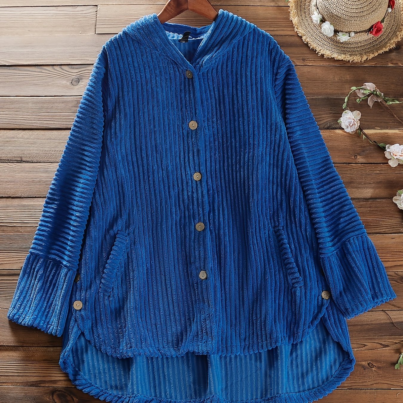 Sixsr Plus Size Casual Coat, Women's Plus Plush Long Sleeve Button Up Turn Down Collar Coat