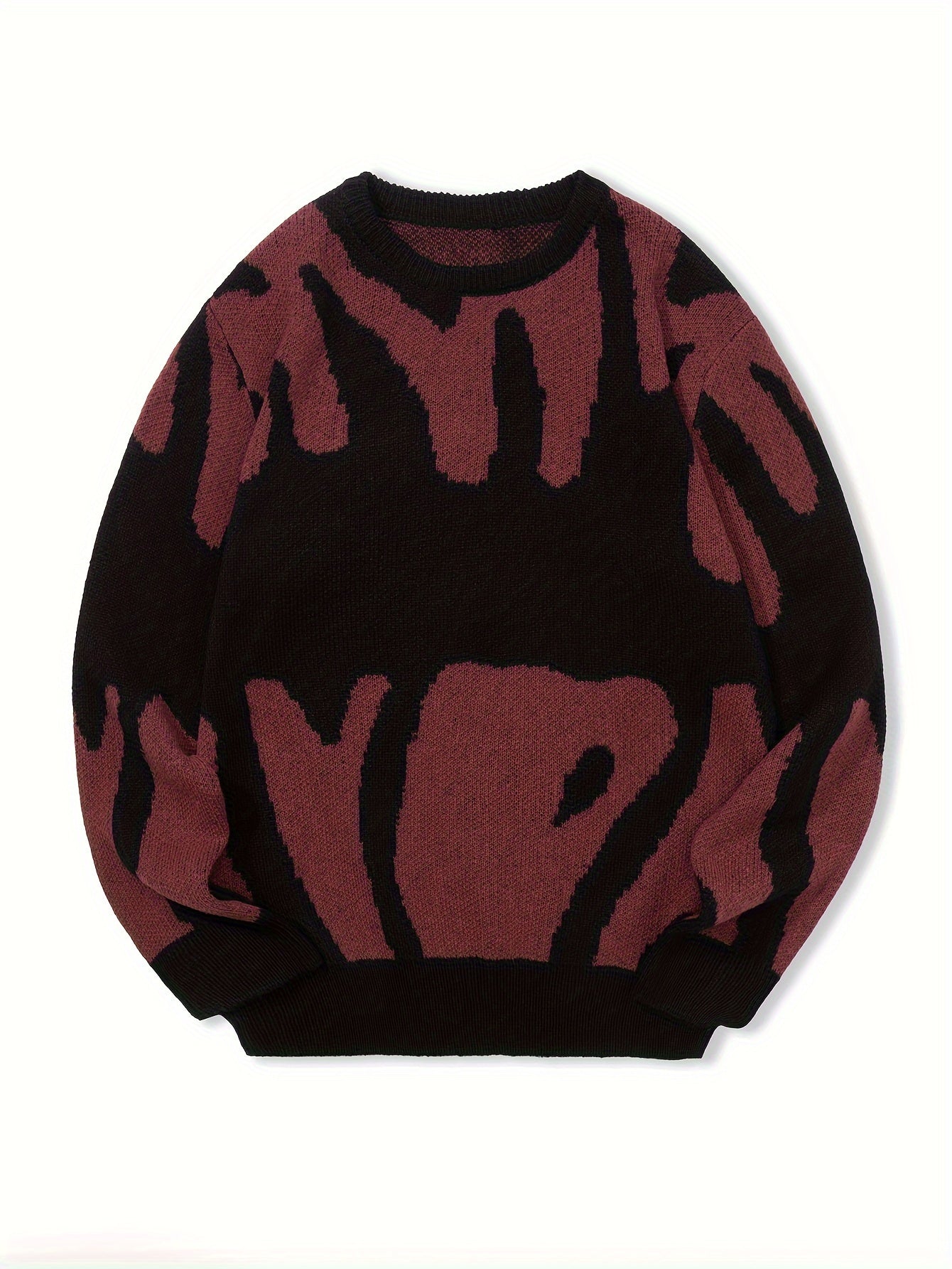 Sixsr All Match Knitted Letter Print Sweater, Men's Casual Warm Slightly Stretch Crew Neck Pullover Sweater For Men Fall Winter