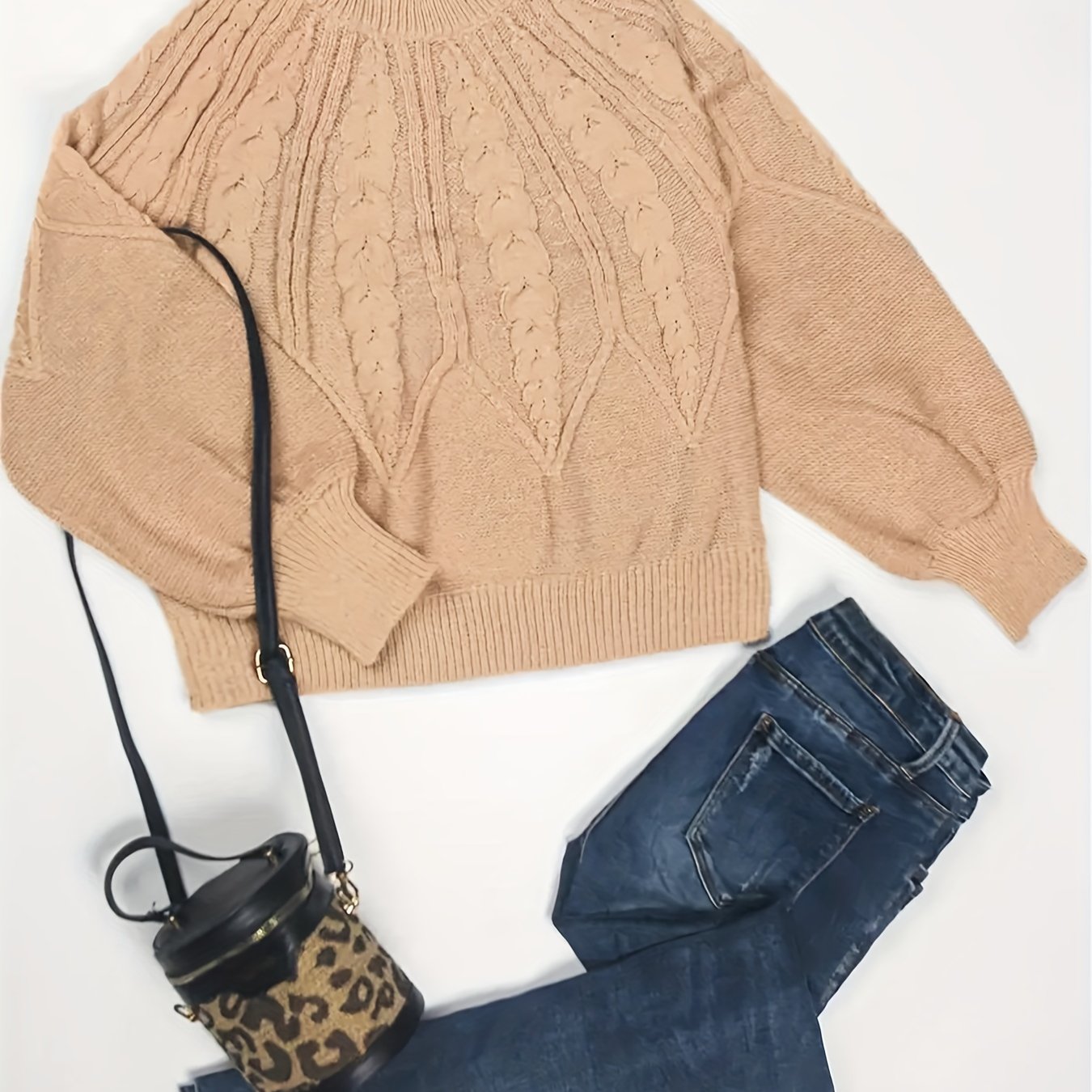 Sixsr Plus Size Casual Sweater, Women's Plus Plain Jacquard Long Sleeve Round Neck Pullover Jumper