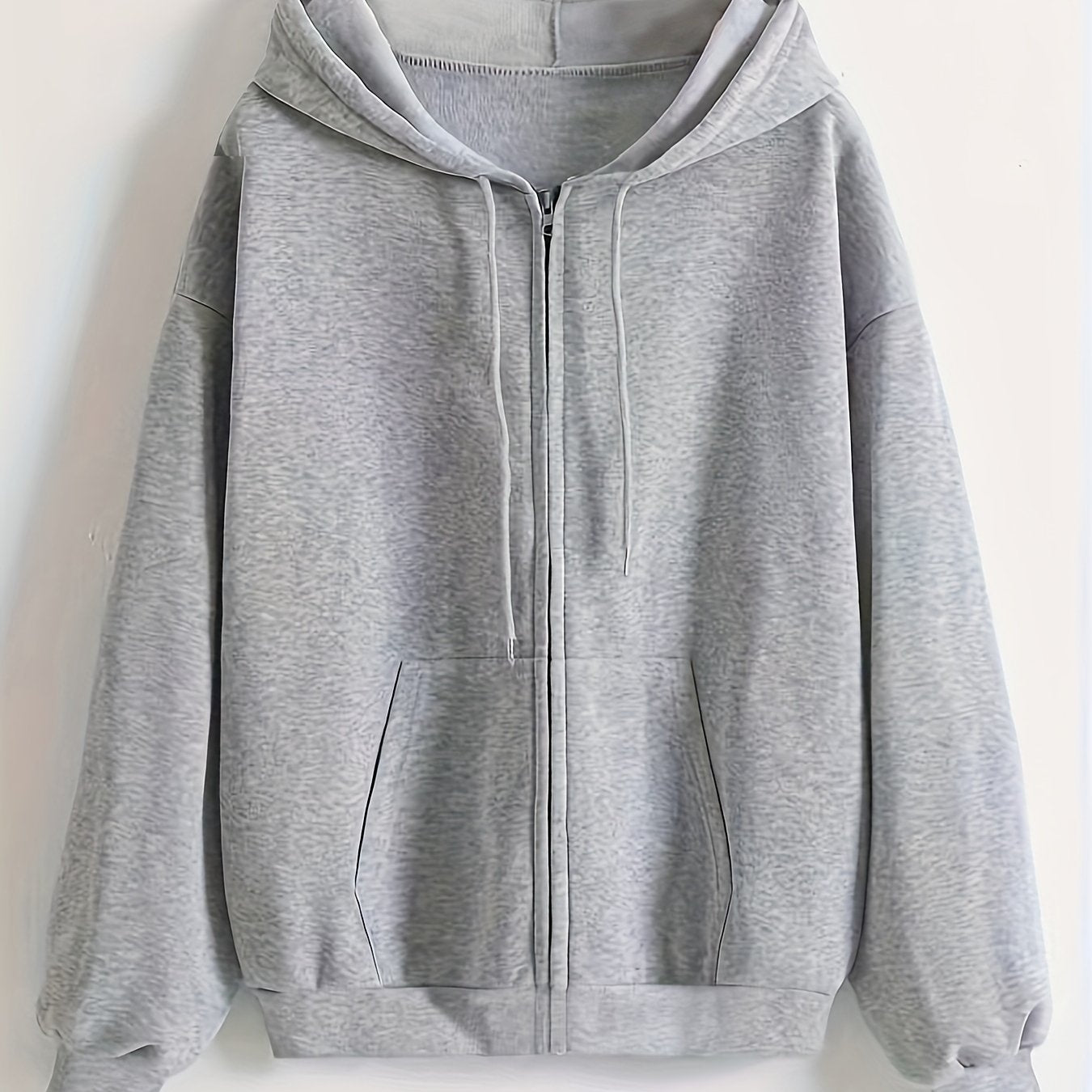 Sixsr Solid Drawstring Zipper Front Hoodie, Casual Long Sleeve Hoodie For Spring & Fall, Women's Clothing