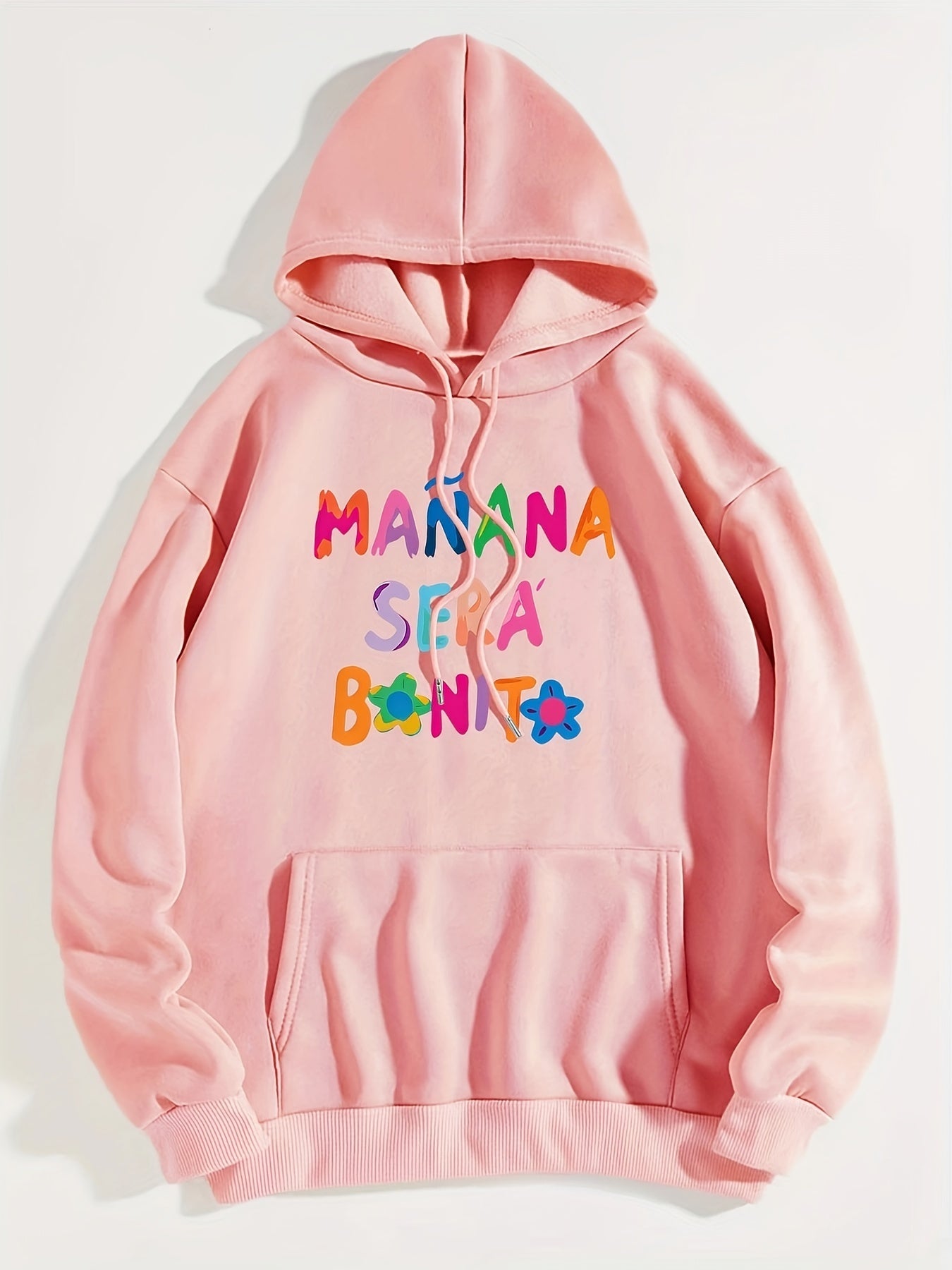Sixsr Letter Print Hoodie, Long Sleeve Solid Casual Sweatshirt, Women's Clothing