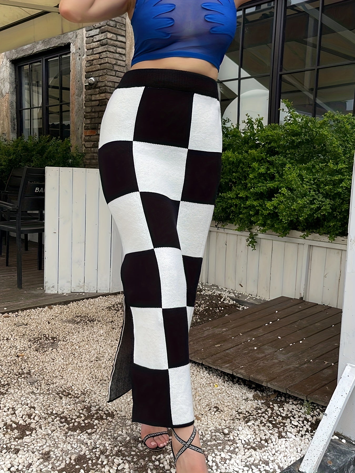 Sixsr Plaid Print High Waist Split Skirts, Casual Loose Stylish Maxi Skirts, Women's Clothing
