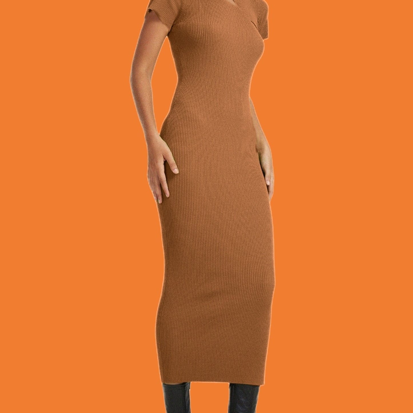 Sixsr Women's Dresses Sexy Casual Short Sleeve High Neck Hollowed Slim Fit Solid Bodycon Long Dress